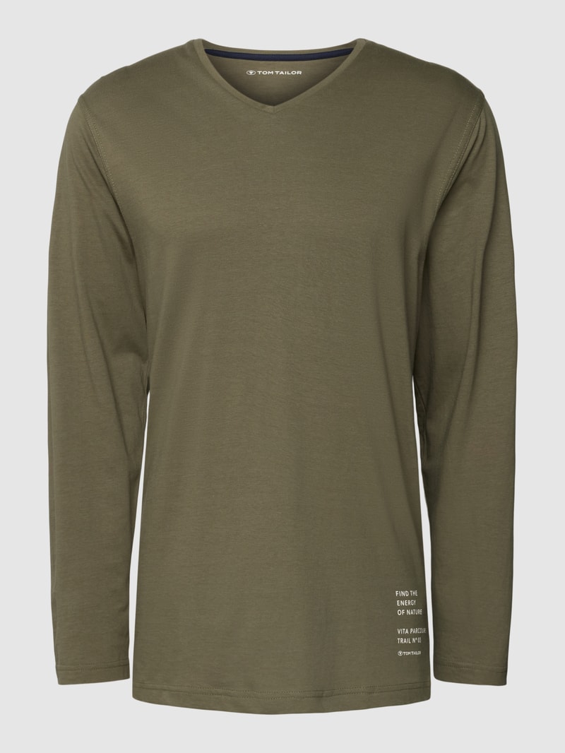 Longsleeve mit V-Ausschnitt Modell 'MIX IT UP!' in olivgrün