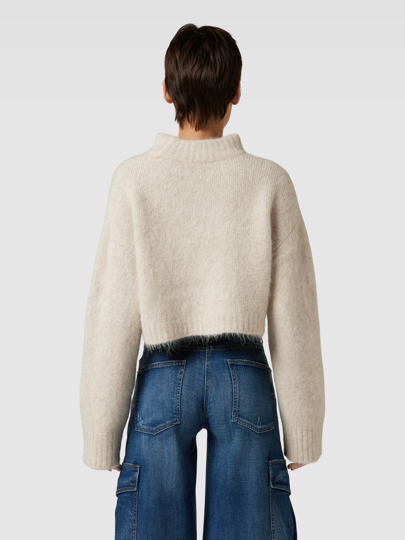 Cropped Strickpullover mit Stehkragen in offwhite