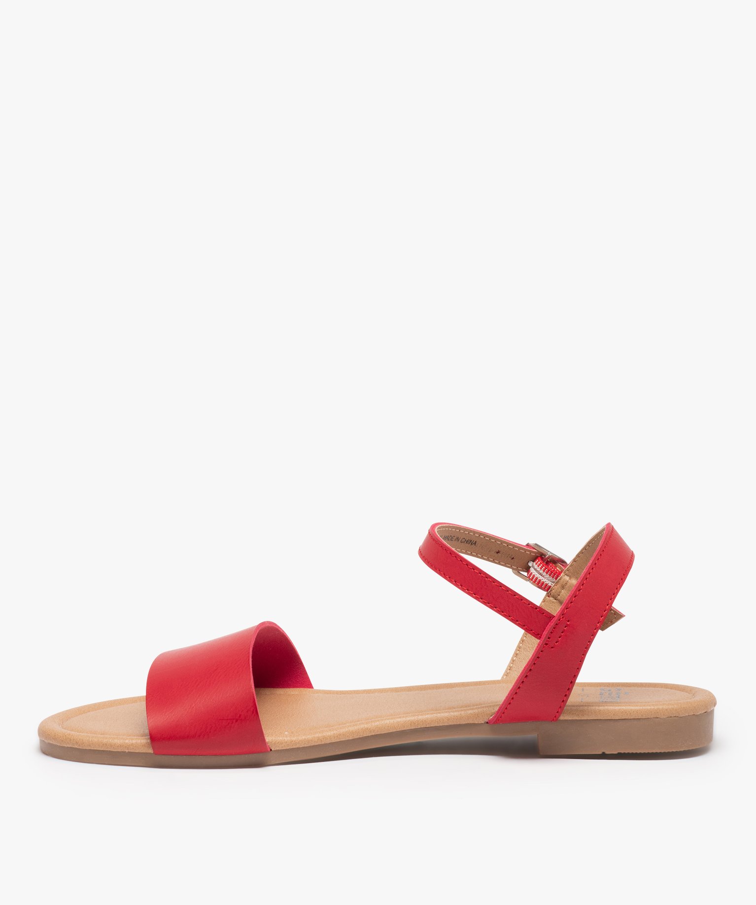 Nu-pieds femme unis à talon plat et bride large rouge | GEMO