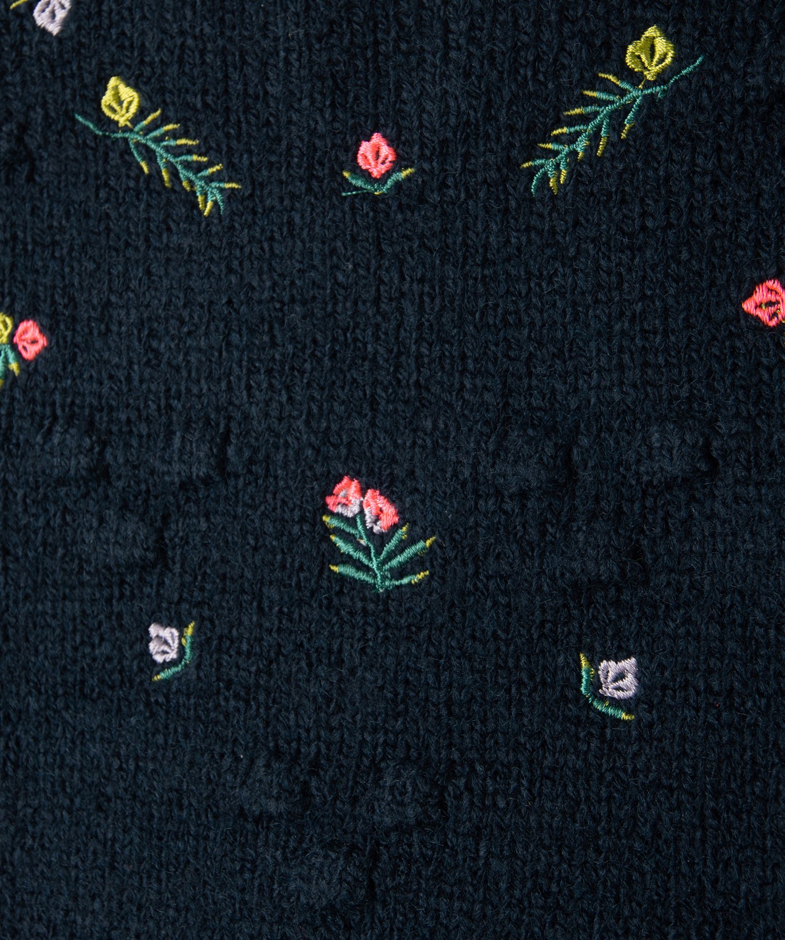 Pull bébé fille en grosse maille à broderies fleurs bleu fonce | GEMO