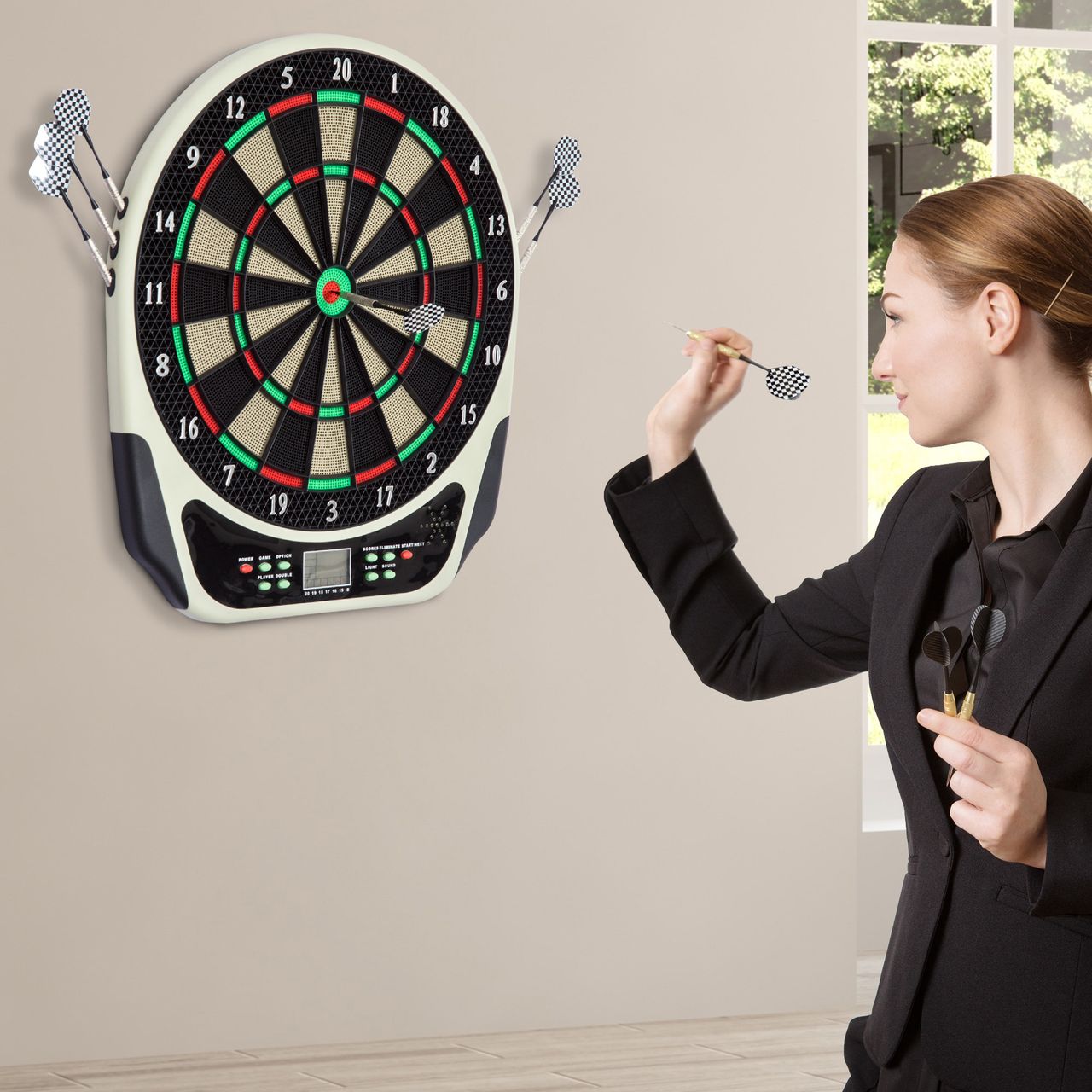 HOMCOM Elektronische Dartscheibe mit LED-Display für 8 Spieler mehrfarbig 44L x 50B x 3,2H cm
