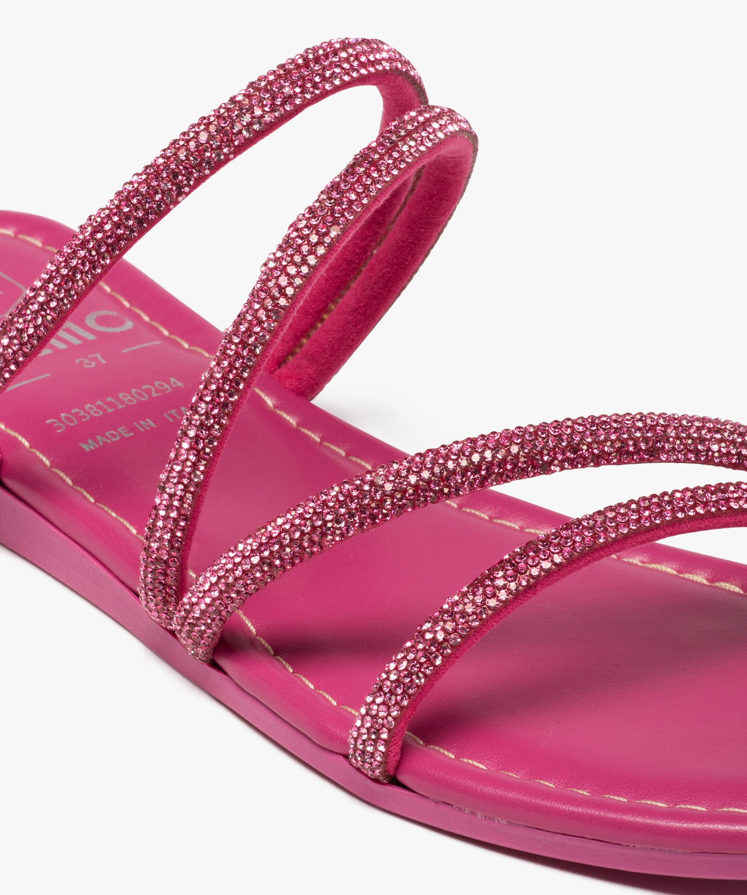 Sandales femme unies à talon plat et brides strass rose | GEMO