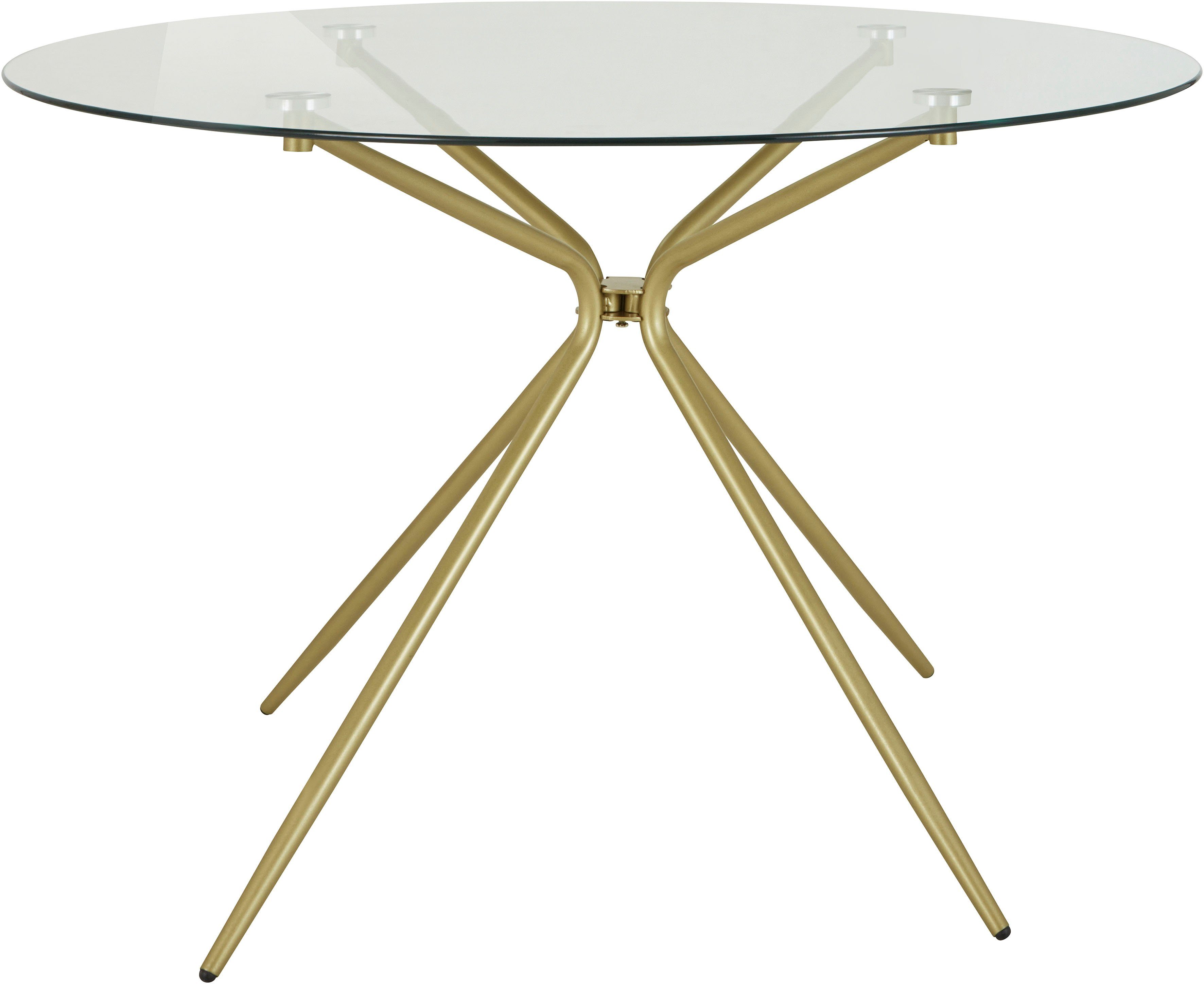 INOSIGN Glastisch Silvi, rund, Ø 110 cm, Metallgestell in messingfarben