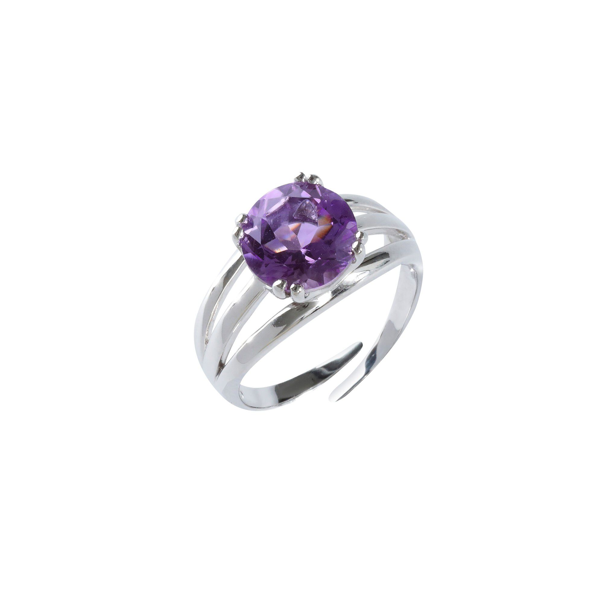 Bague réglable ronde améthyste argent
