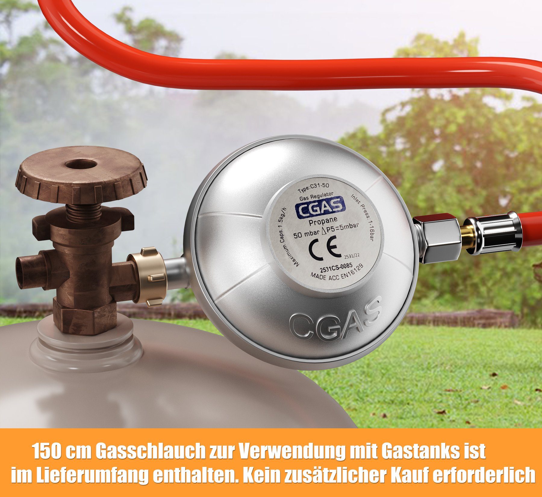 HOMELUX Gaskocher Campingkocher mit 1,5M Anschlussschlauch und Druckminderer 50 mbar, (Camping Gasherd Kocher)