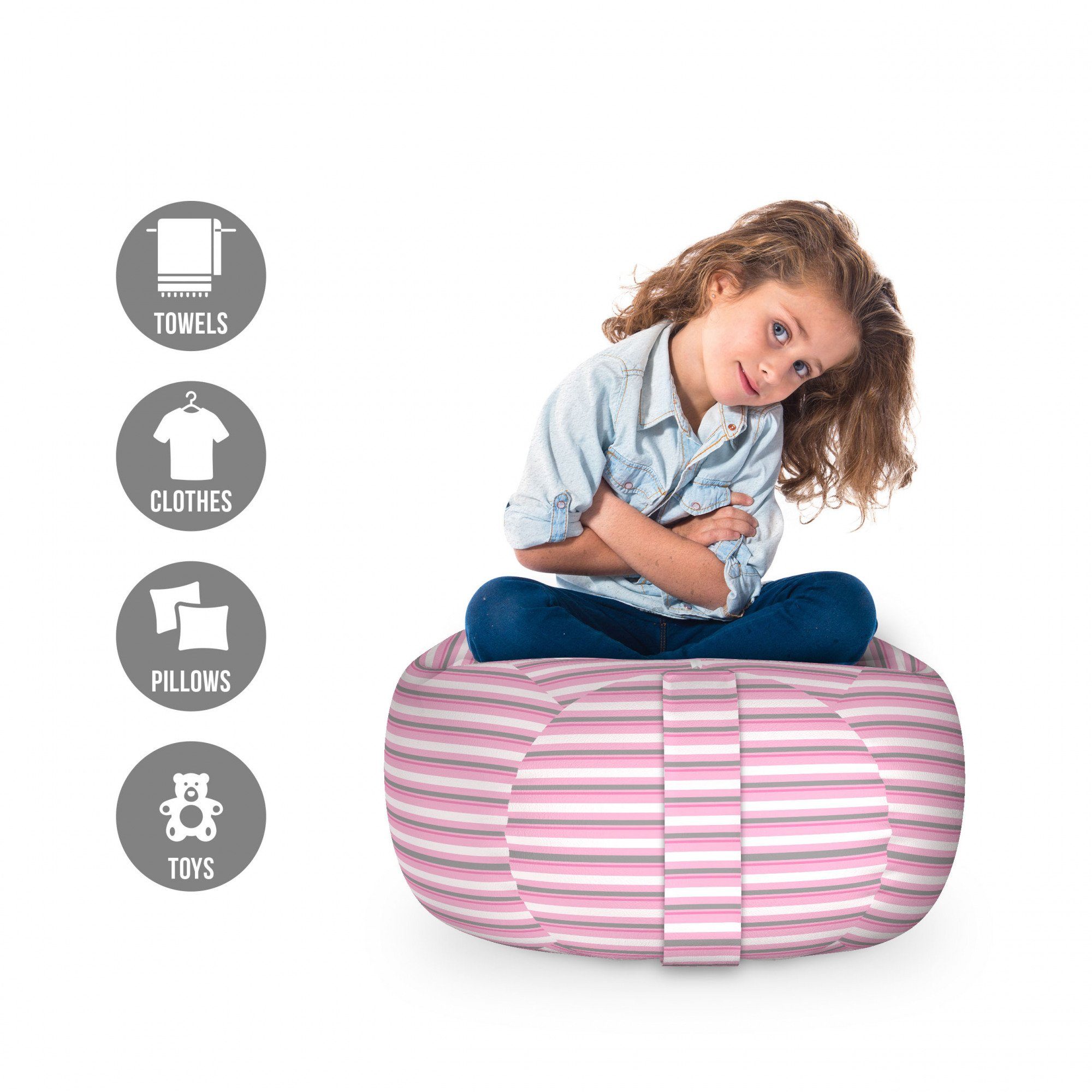 Abakuhaus Spielzeugtruhe Gefüllter Tier Organizer Waschbare Tasche für Kinder, Geometrisch Pink Tones Stripes