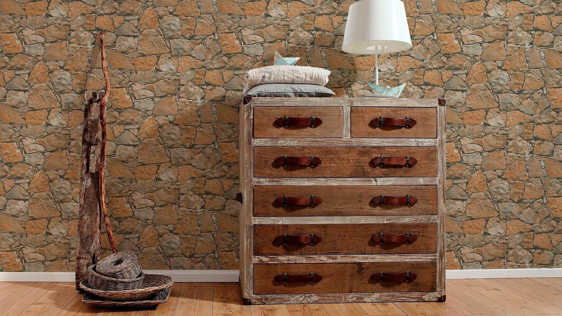living walls Vliestapete Best of Wood`n Stone 2nd Edition, Steinoptik, Steintapete matt leicht strukturiert