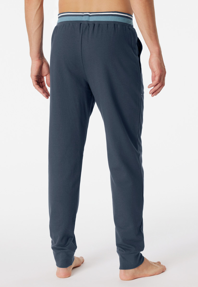 Loungehose lang Sweatware Organic Cotton Bündchen Streifen nachtblau - Mix+Relax