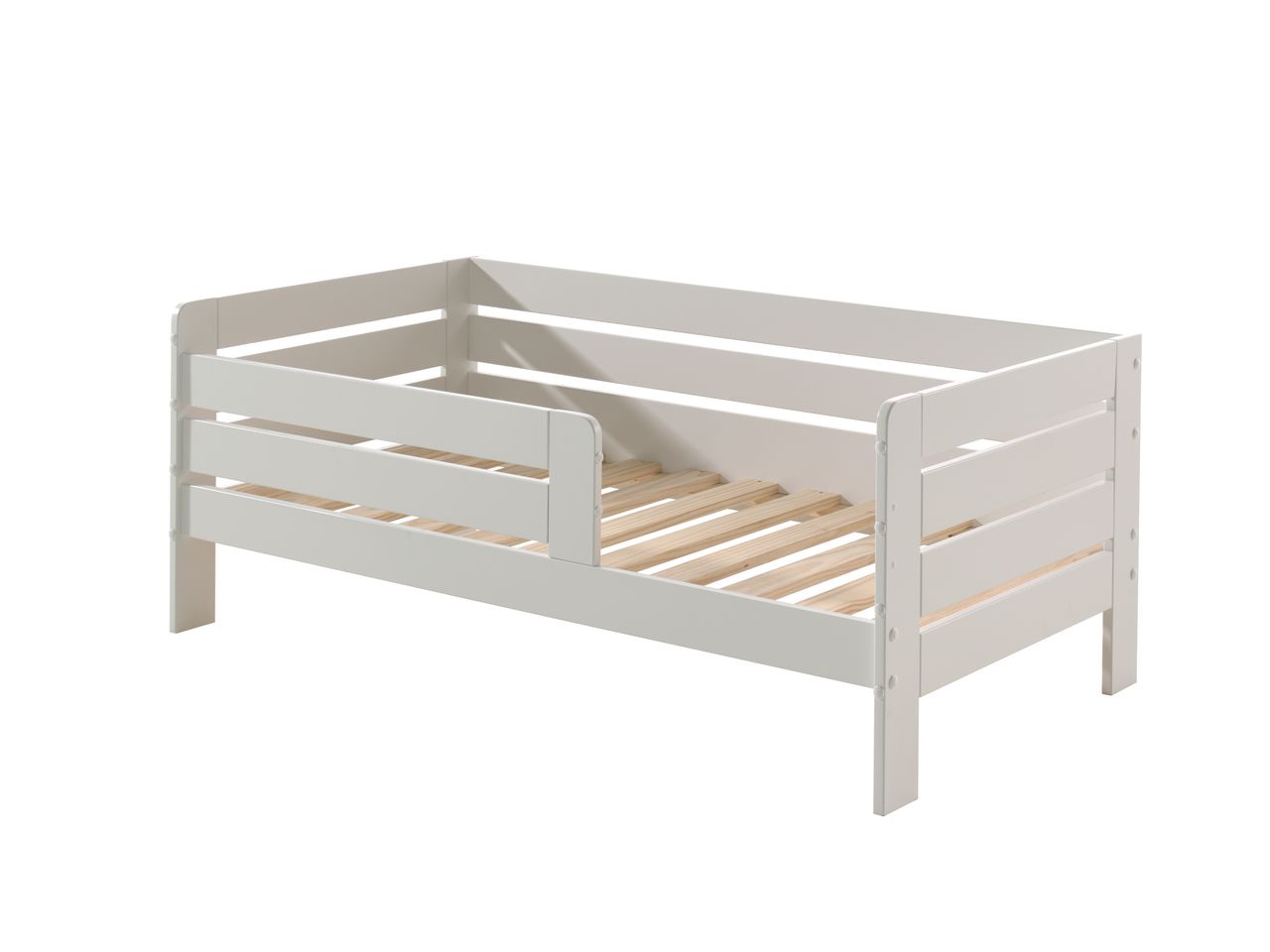 VIPACK Juniorbett mit Liegefläche 70 x 140 cm, Umrandung mit waagerechten Paneelen, Ausf. MDF weiß lackiert