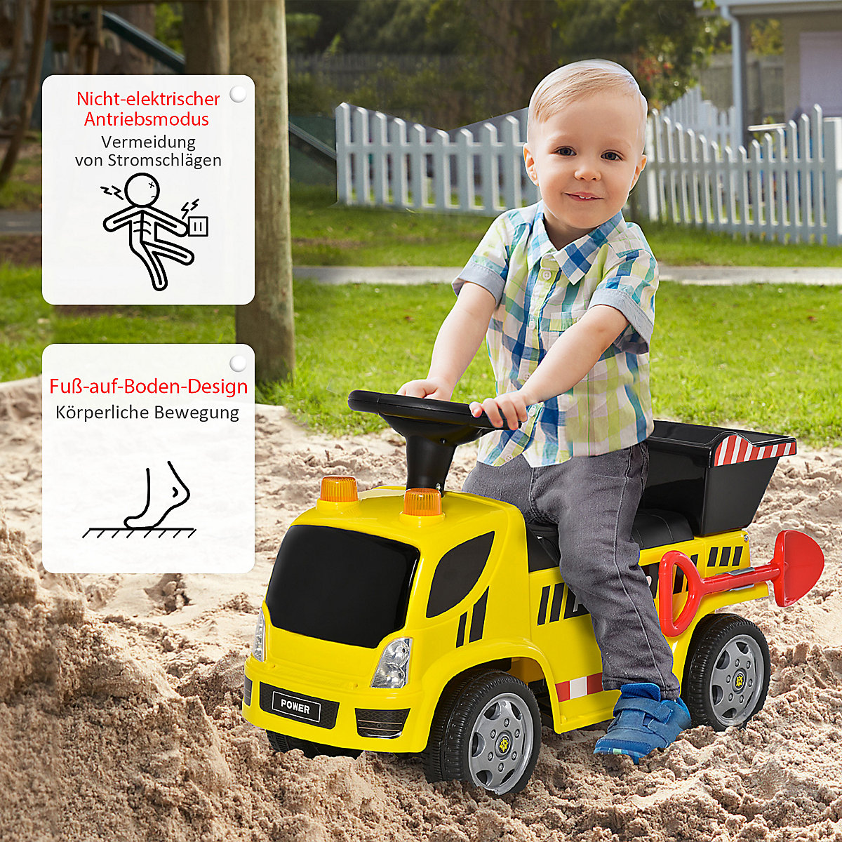 Kinder Rutscherauto mit Musik, Scheinwerfern und Alarmtönen