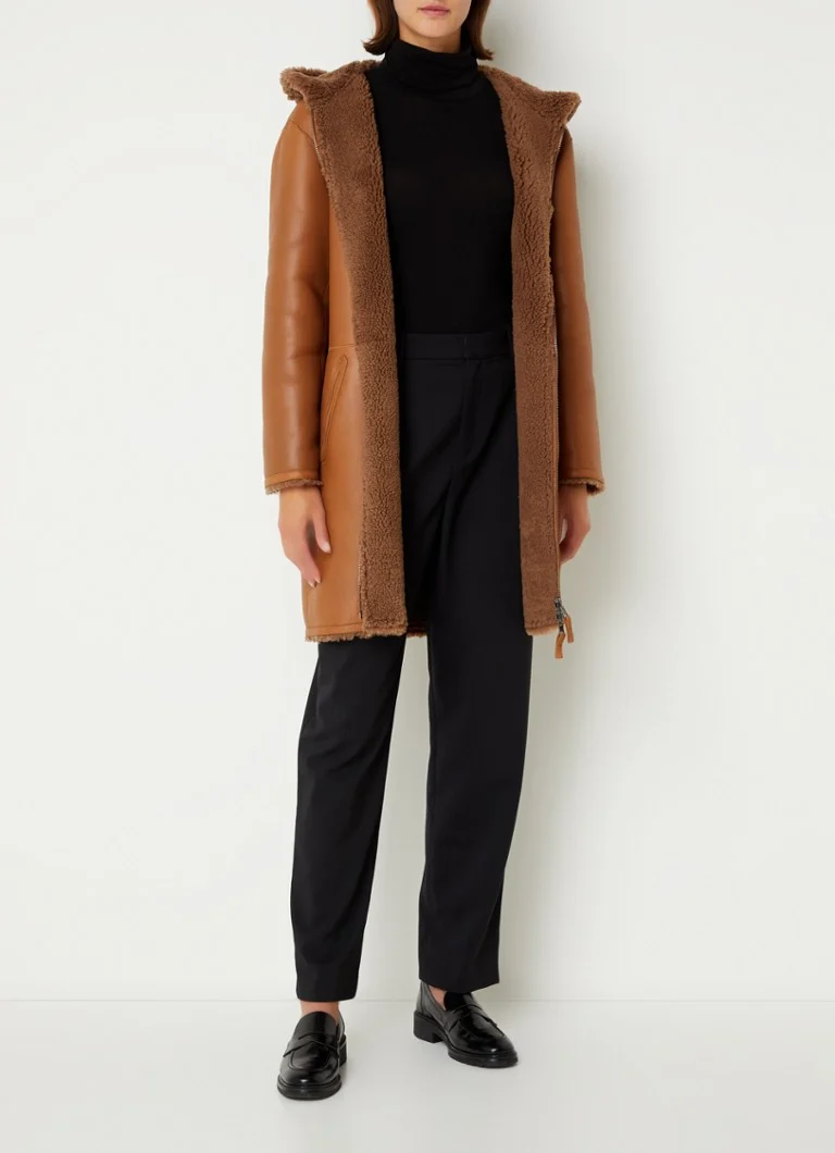Παλτό Gerard Darel Maelisse από δέρμα αρνιού διπλής όψης με κουκούλα