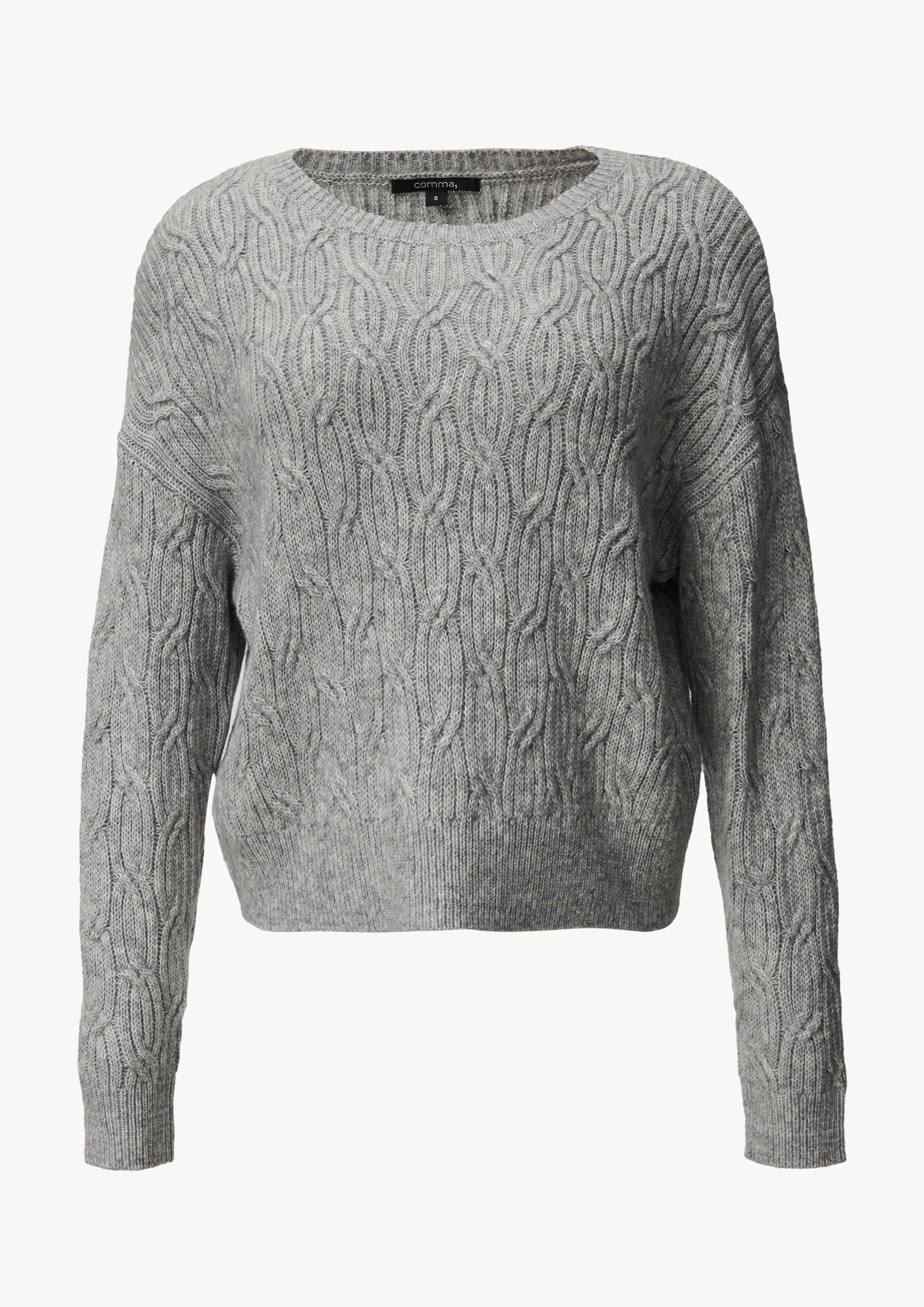 Strickpullover mit Zopfmuster - graphit