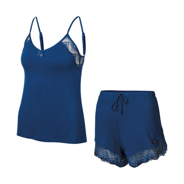 Damen Sommer Shorty Pyjama, navy