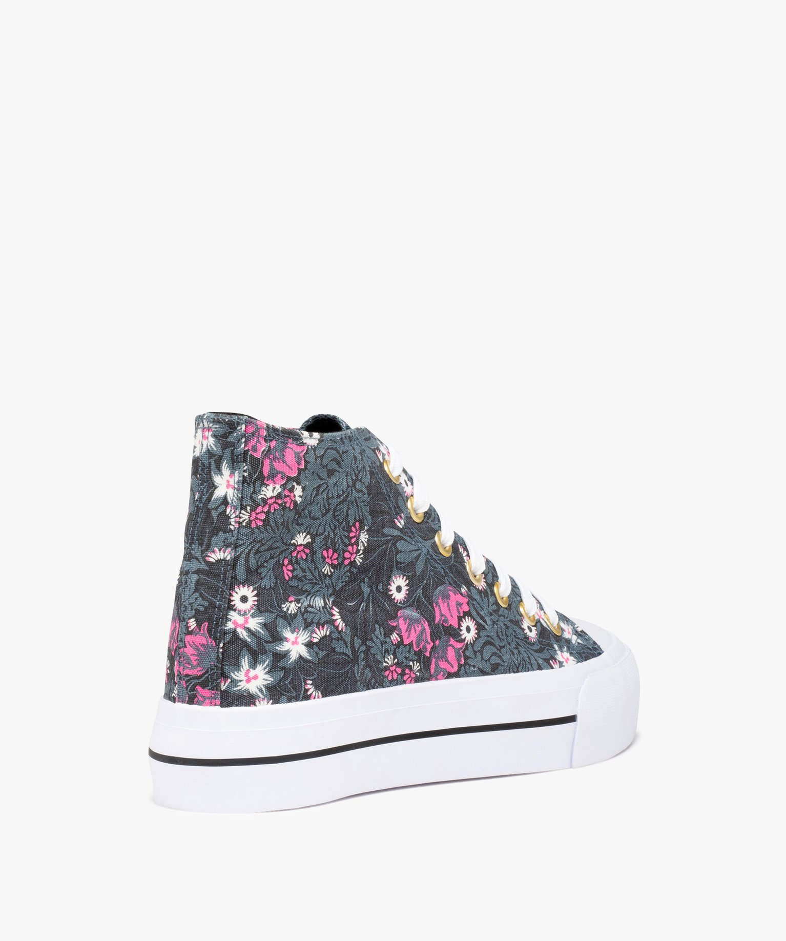 Baskets femme mid-cut en toile imprimé fleurs multicolore | GEMO