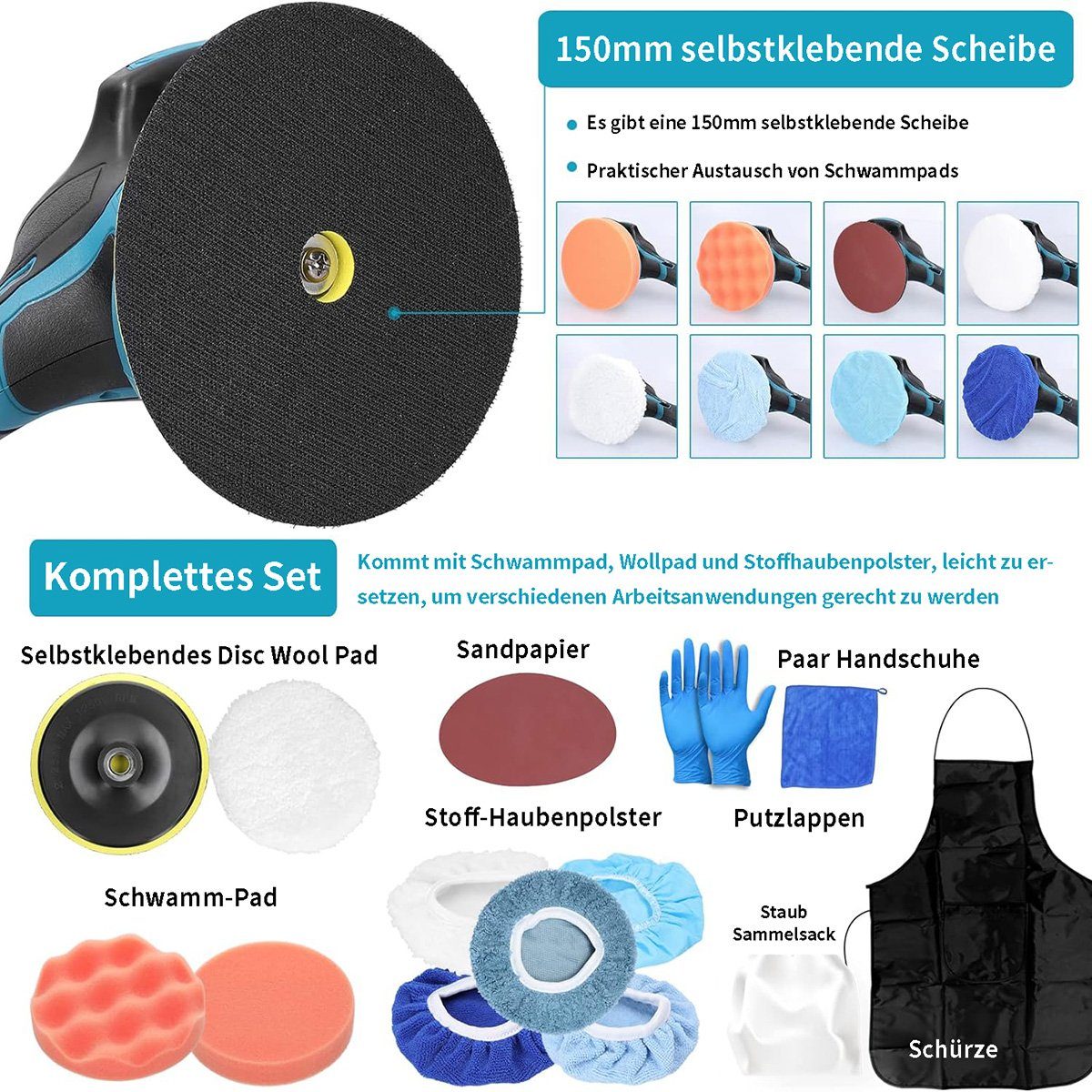 Yoyaxi Poliermaschine Kleine tragbare wiederaufladbare elektrische Lithium-Poliermaschine, (1 tlg), 6 Geschwindigkeiten, 2 Batterien, einstellbares Metallwachs