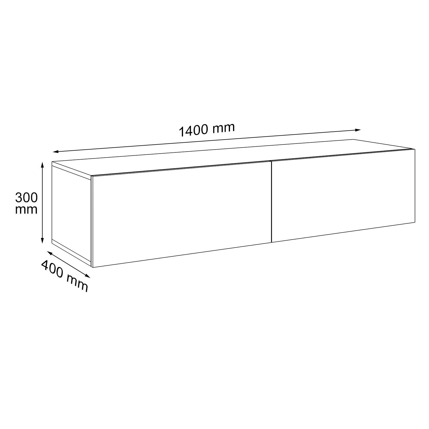 SONNI Lowboard Breite 140cm,TV Board,Hängend,Hochglanz,Weiß,140x40x30cm