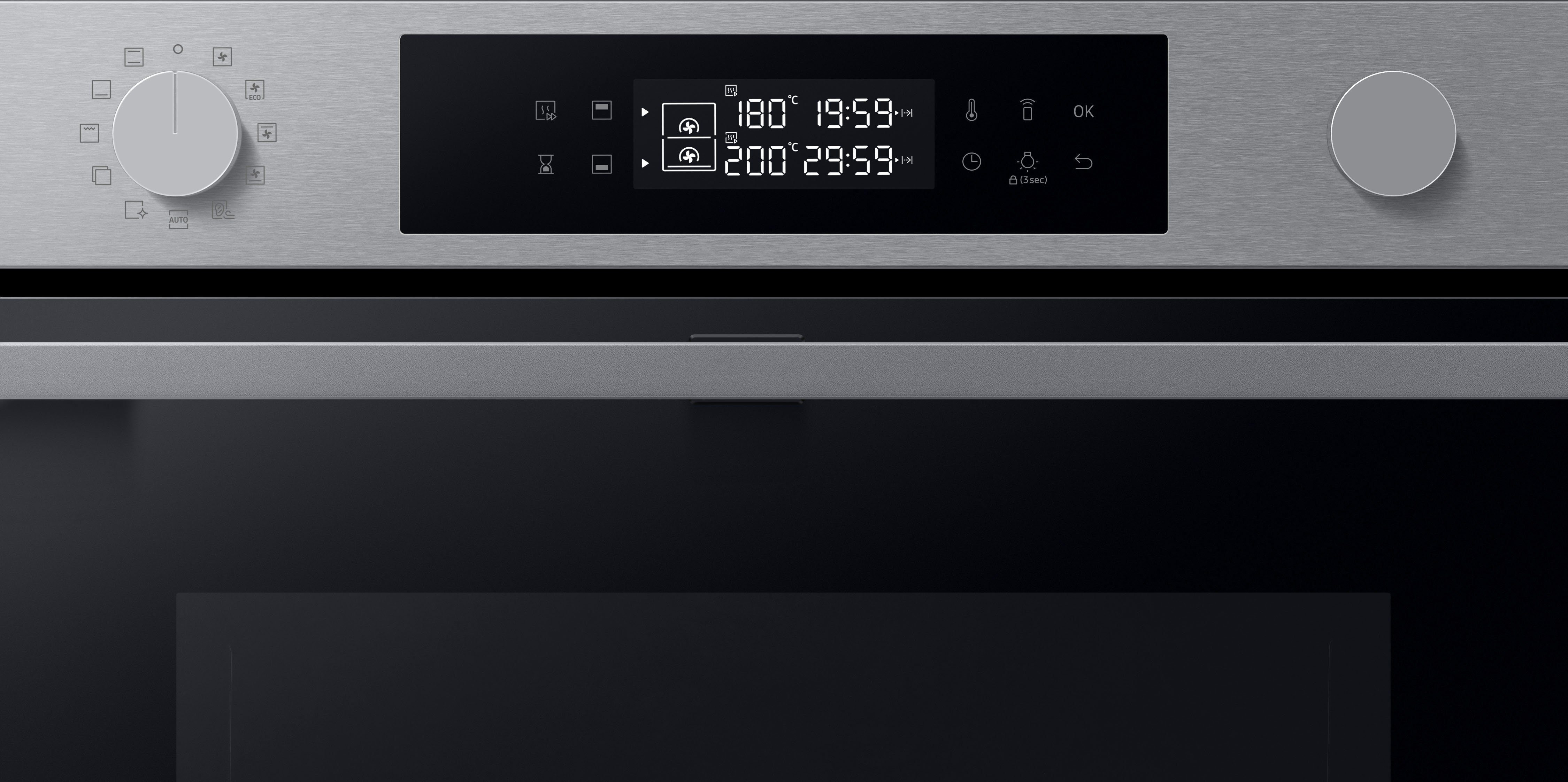 Samsung Pyrolyse Backofen NV7B4530ZAS, Pyrolyse-Selbstreinigung, Dual Cook Flex – Ein Ofen. Zwei Garräume. Maximale Flexibilität.