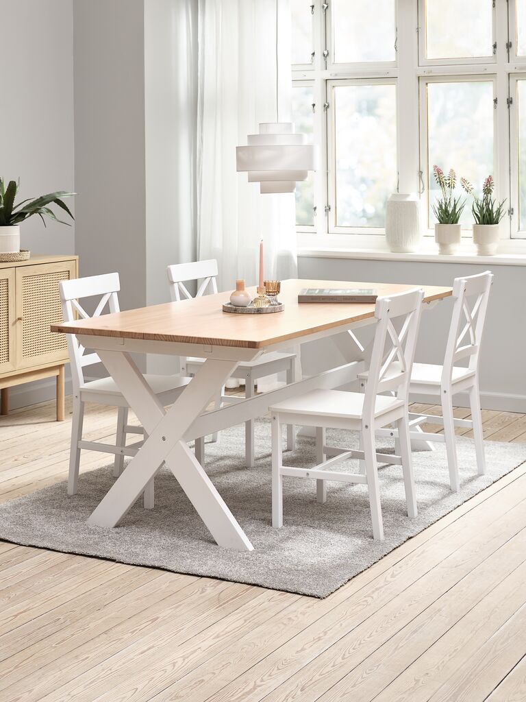 VISLINGE EJBY VISLINGE L190 stół naturalny 4 Krzesło EJBY białe
