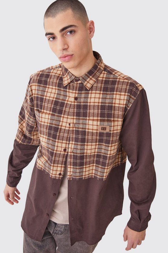 Gespleißtes karietes Oversize Twill-Overshirt