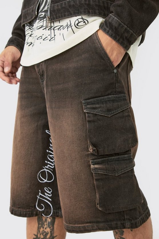 Braune bestickte Cargo-Jorts