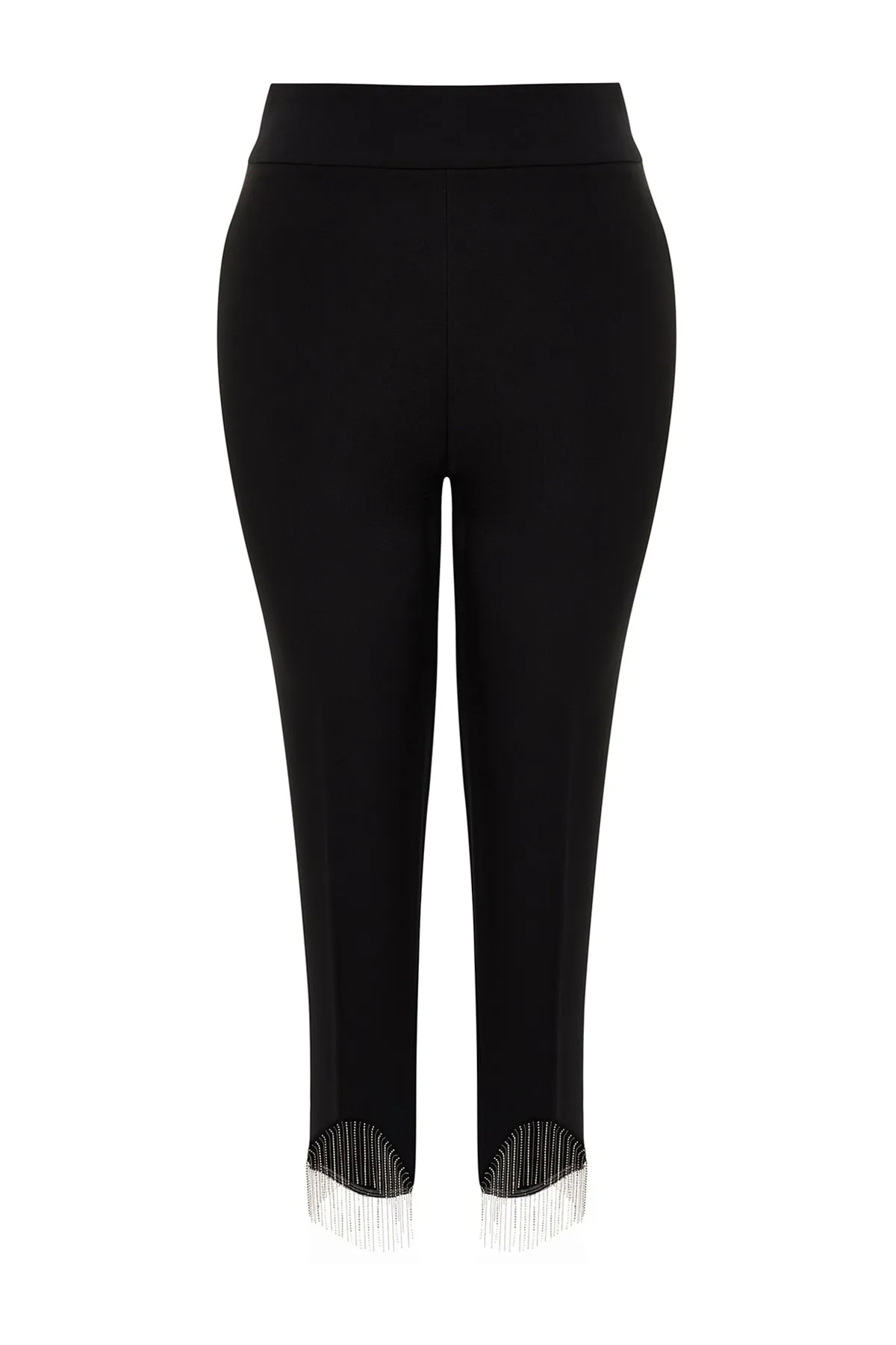 Trendyol Curve  Schwarze gewebte Hose mit Steindetail am Bein TBBSS23AR00041
