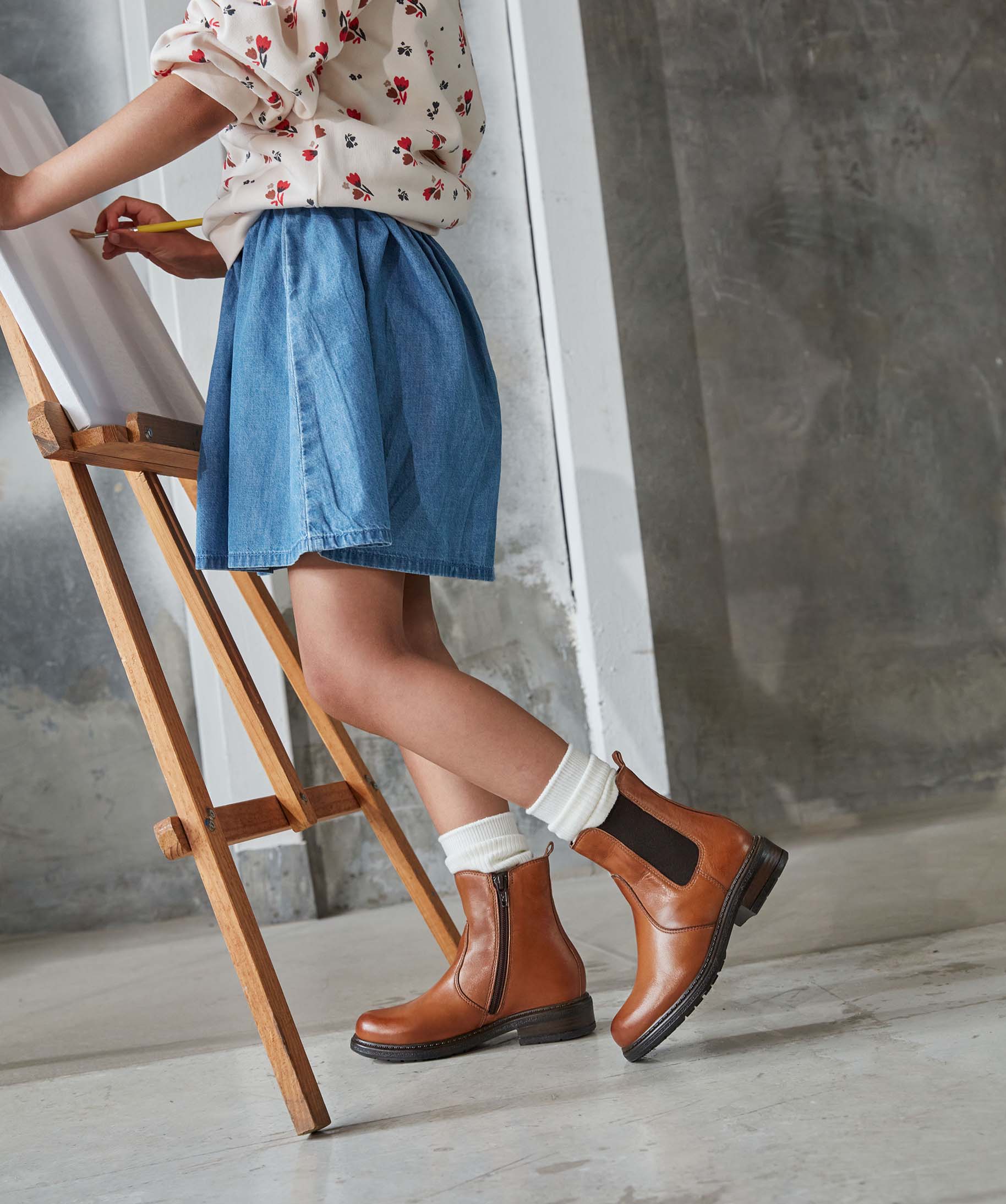 Boots fille style Chelsea unies dessus cuir - Tanéo camel | GEMO