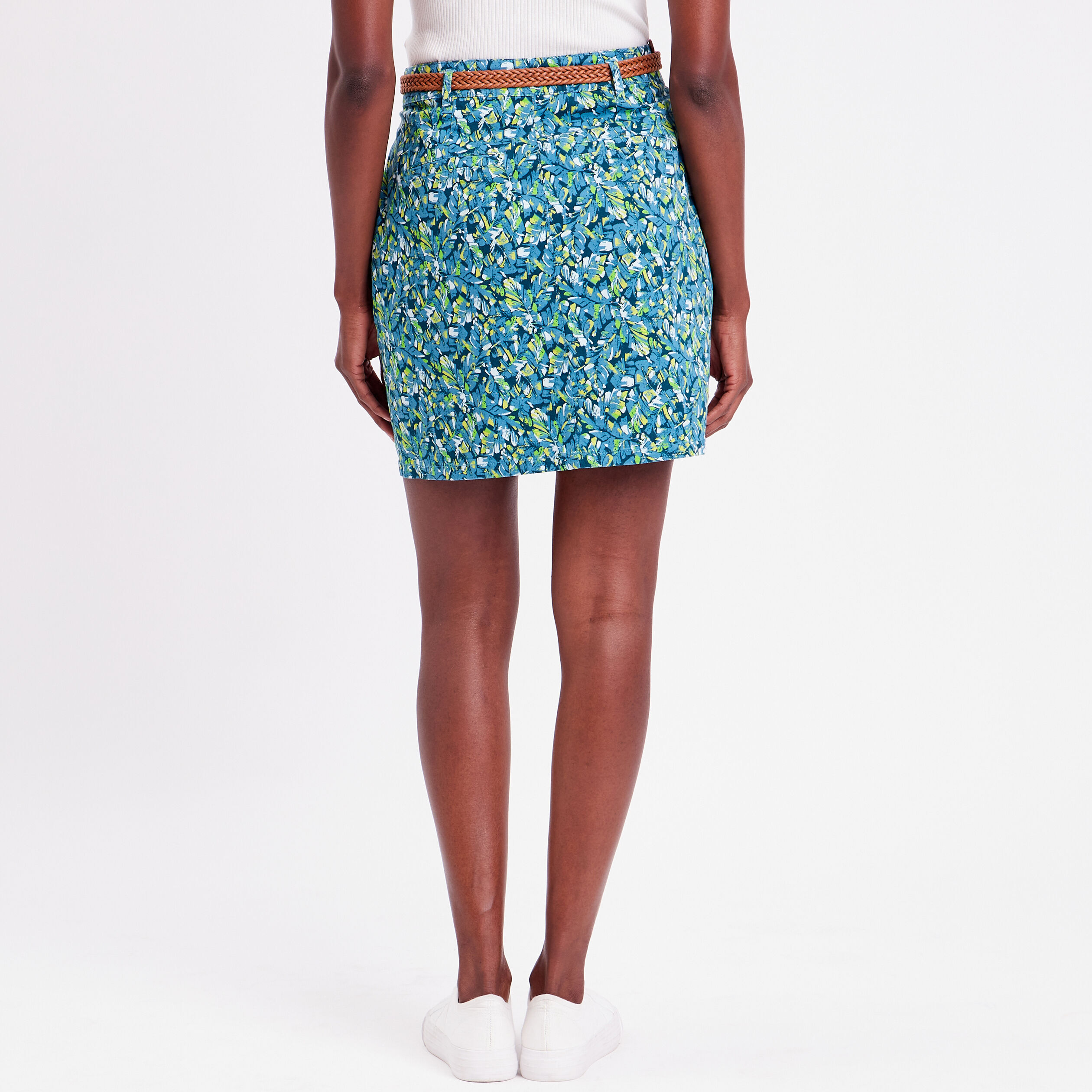 Jupe chino droite ceinturée bleu femme | Cache Cache