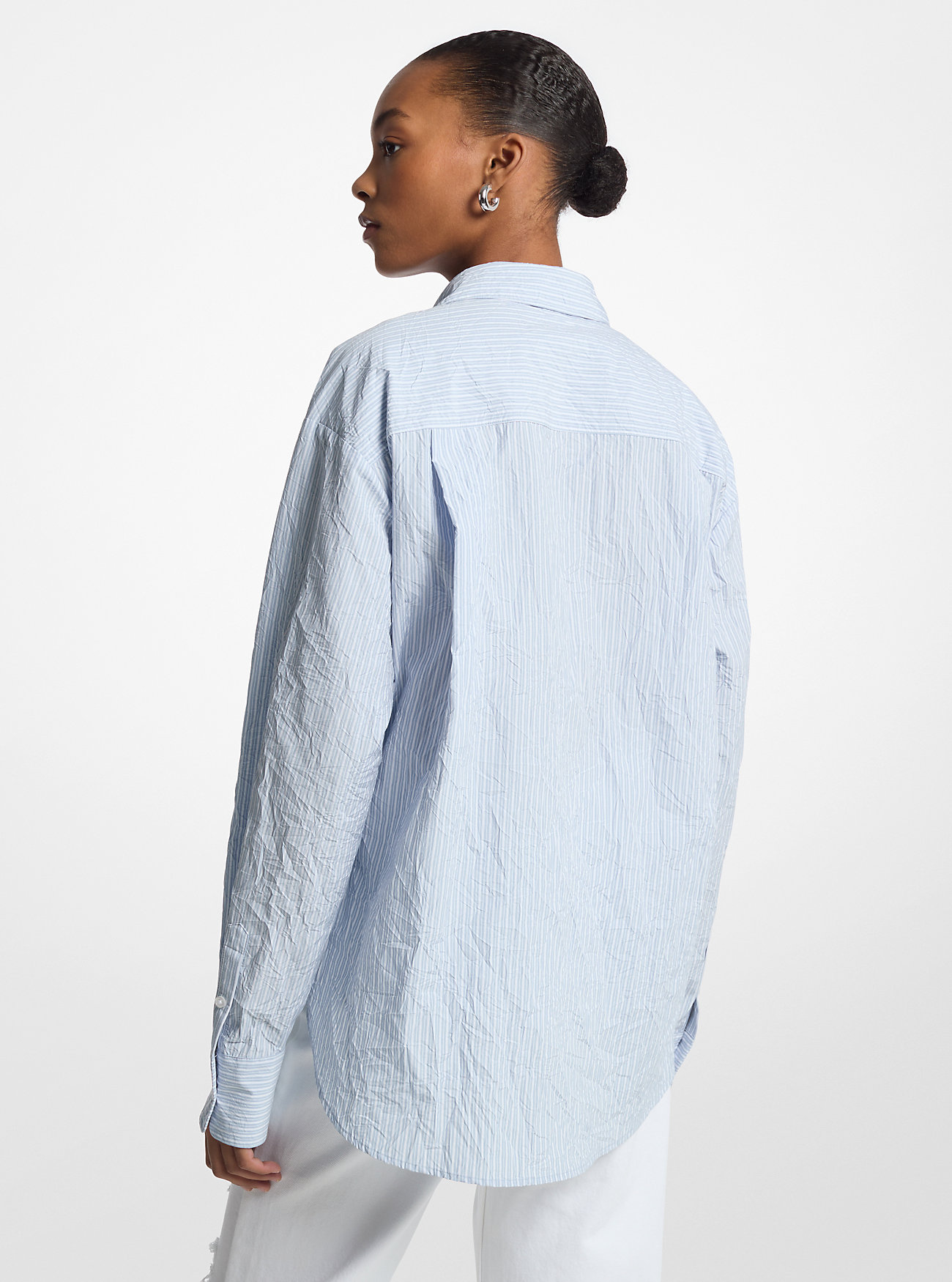 Stripete skjorte i knust bomullspoplin – CHAMBRAY