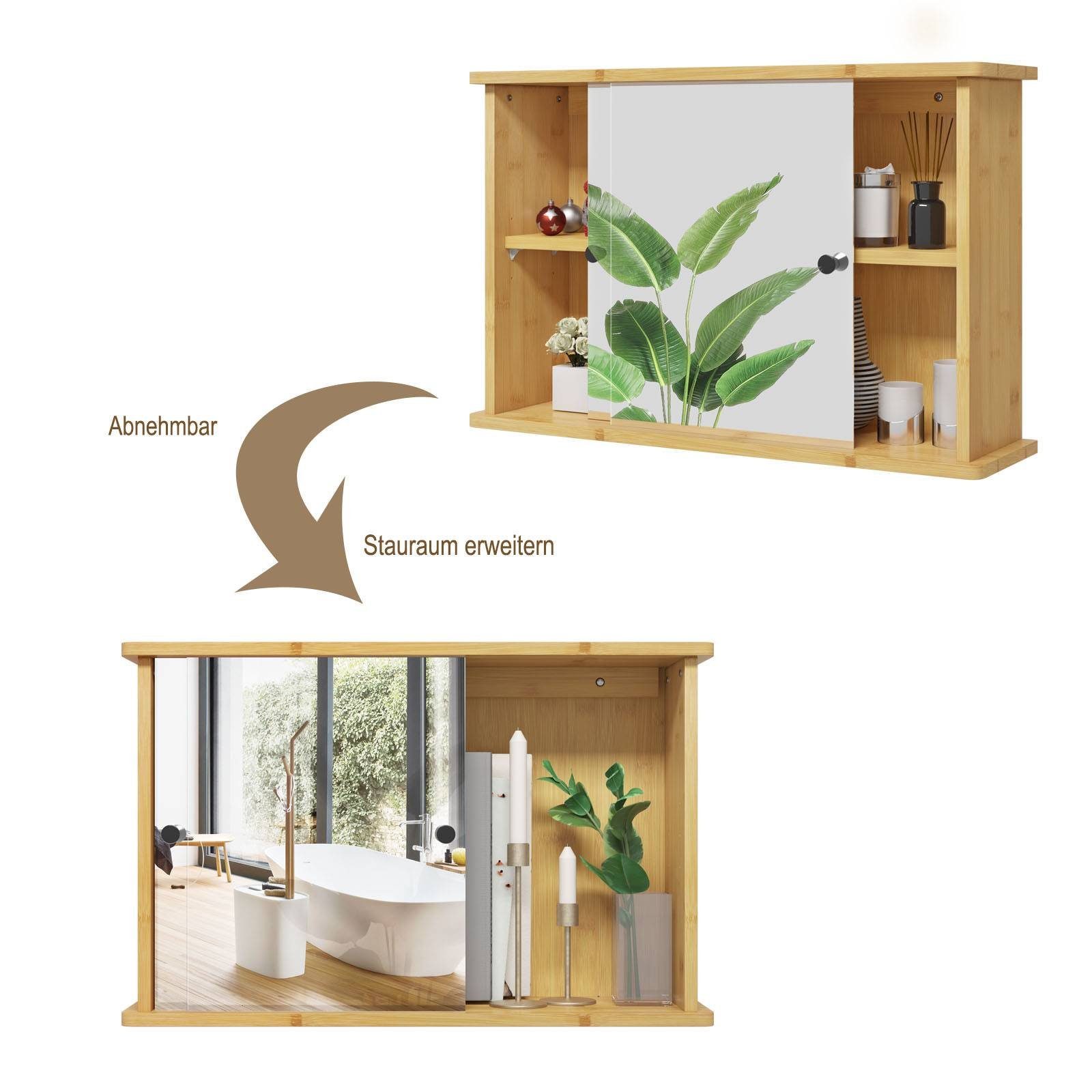 EUGAD Badezimmerspiegelschrank mit Ablage, aus Bambus, 55x35,5x14 cm