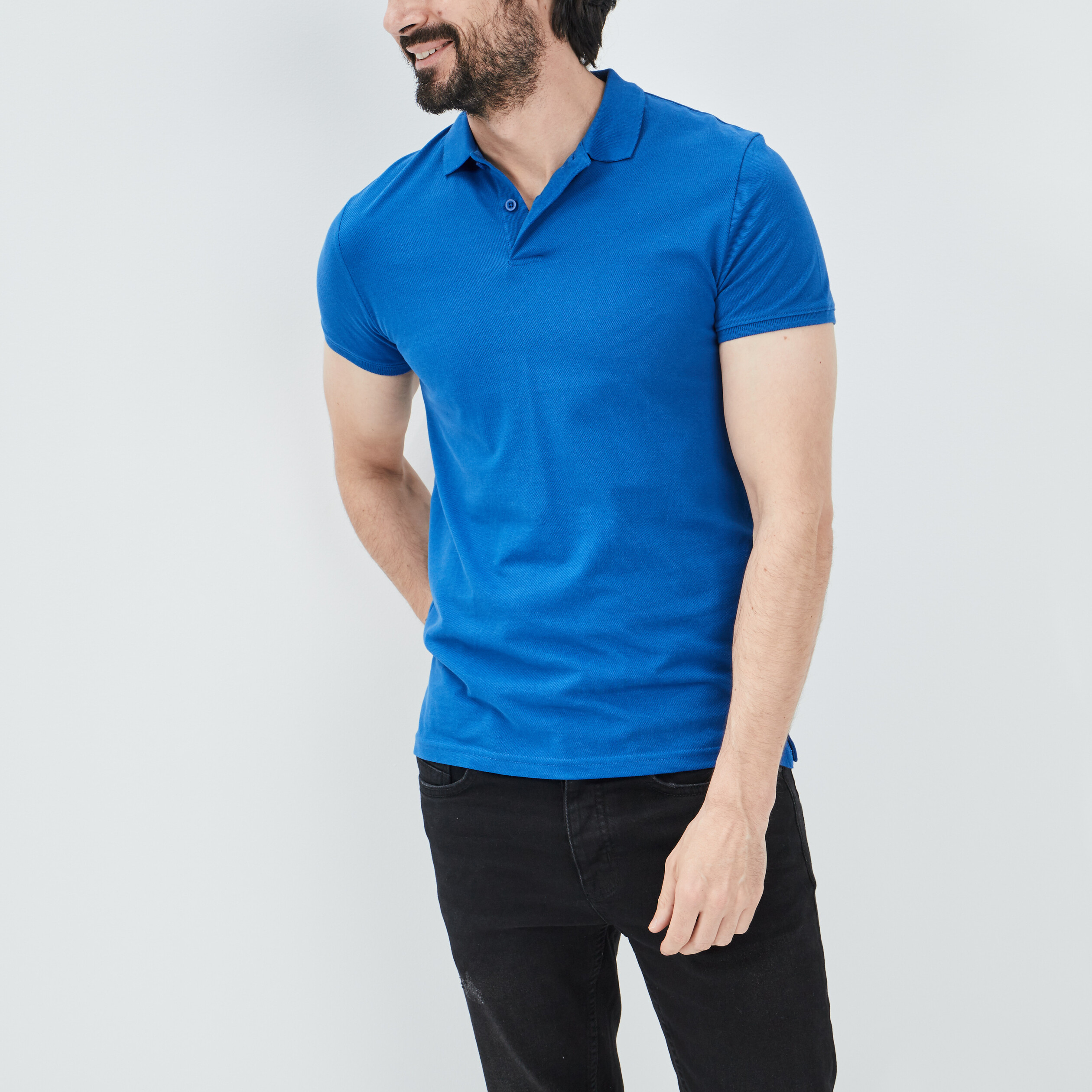Polo en coton manches courtes bleu roi homme | La Halle