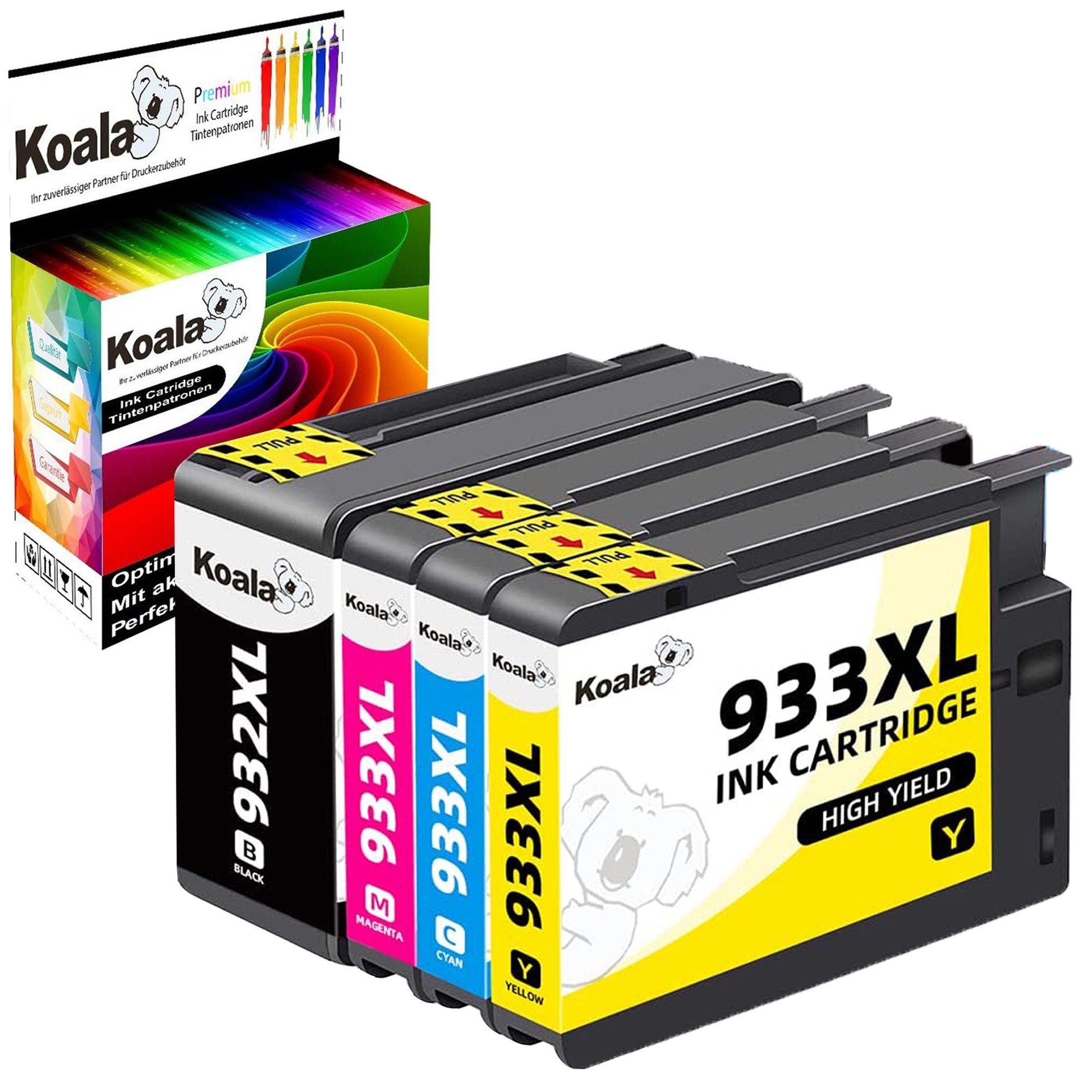 Koala 4er 932XL 933XL für HP 932 933 Officejet 6600 6700 7110 7612 7610 6100 Tintenpatrone (Packung, HP Druckerpatrone 932 XL schwarz CN053AE, 933 XL magenta/cyan/Gelb)