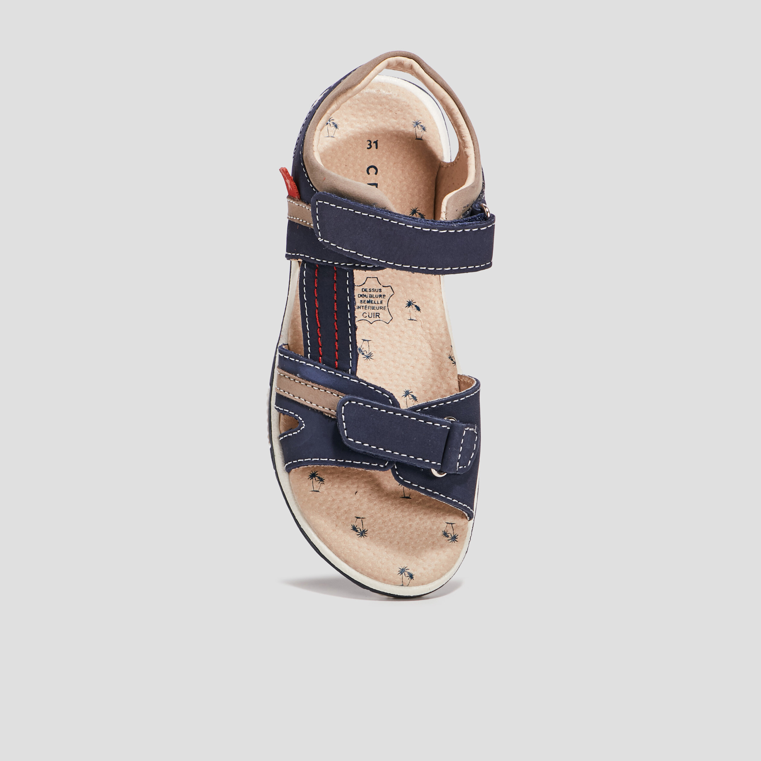 Sandales à scratchs en cuir bleu marine garçon | La Halle