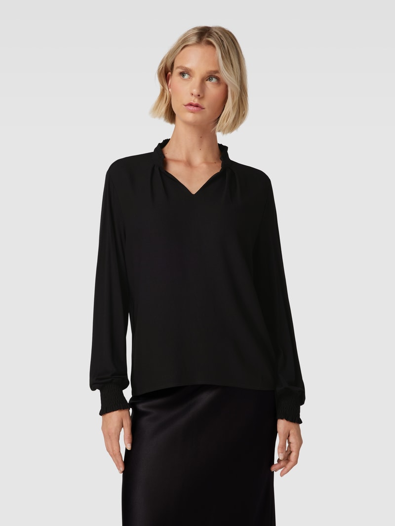 Blusenshirt mit Stehkragen und V-Ausschnitt in schwarz