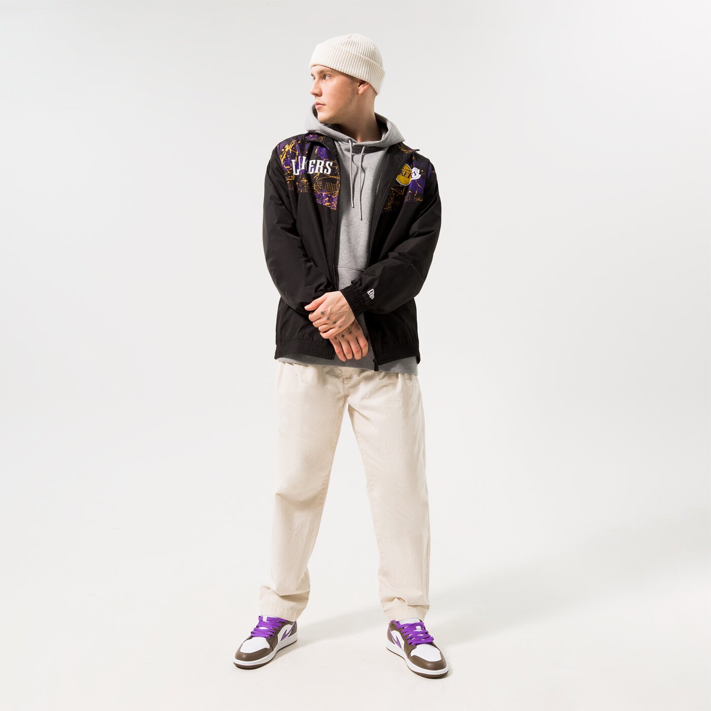NEW ERA HOODIE INFILL TEAM LOGO LAKERS LOS ANGELES LAKERS Grau