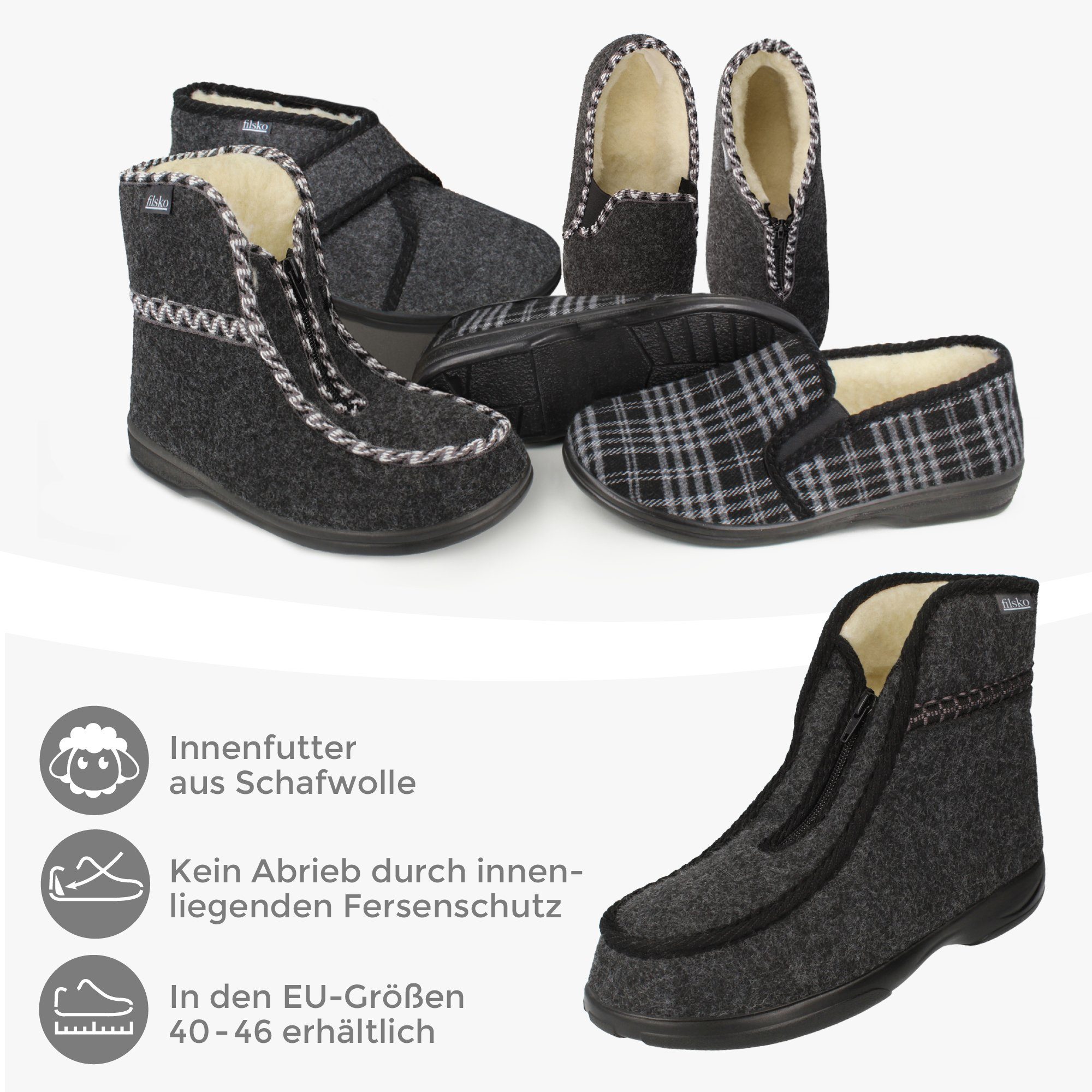 filsko Norrland Herren Winter Hausschuhe Hausschuh HüttenSchuhe aus Filz, aus Filz, mit Schafwolle gefüttert