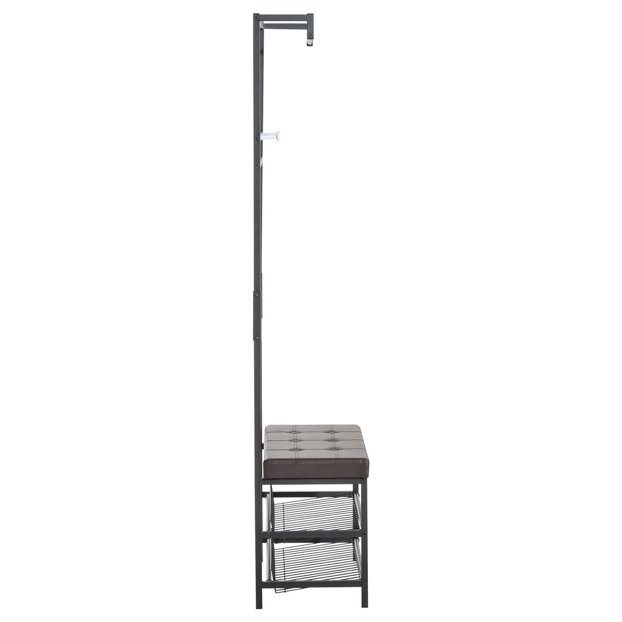 HOMCOM Garderobenständer Garderobenbank Kleiderständer Garderobe mit Sitzfläche und 2 Schuhablagen, Metall, 72,5x35x180cm