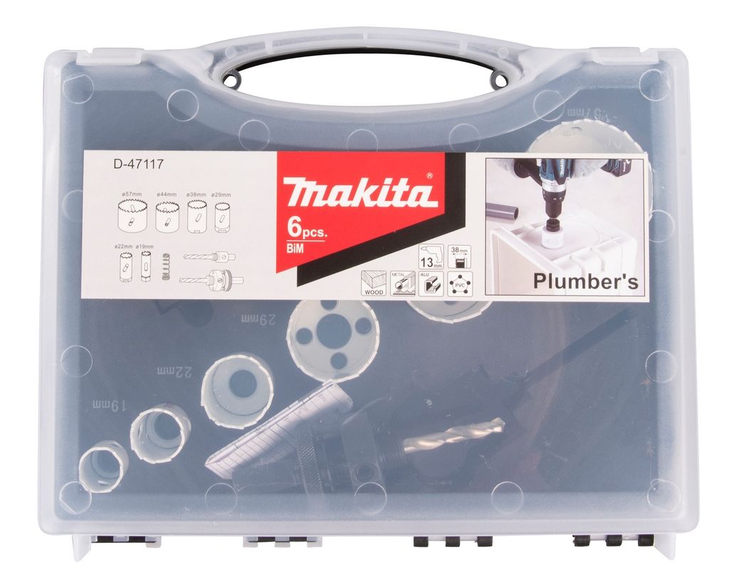 Makita D-47117 urbjzāģu komplekts kokam/metālam plastmasas kastē, 9 daļas