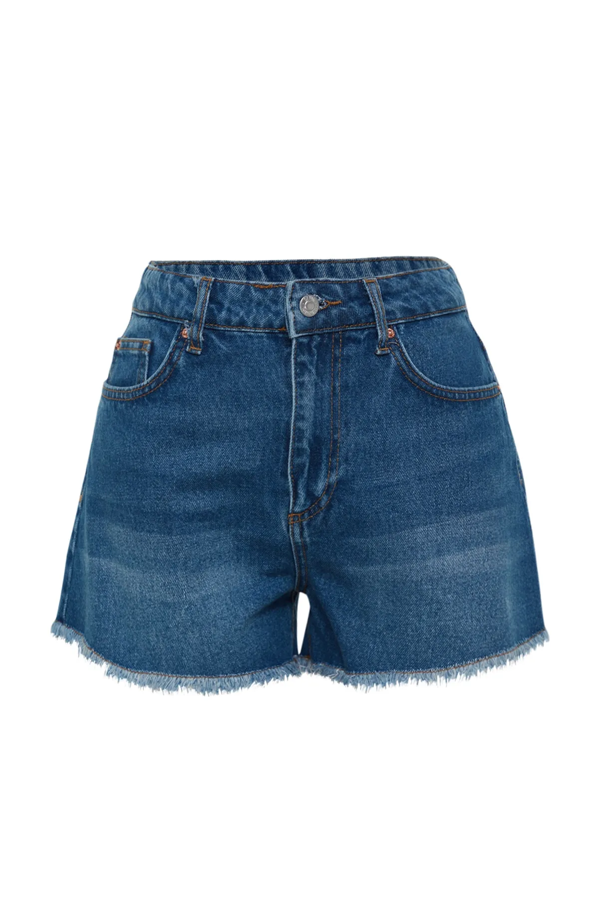 Trendyol Collection  Dunkelblaue Jeansshorts mit Schlitzdetail und hoher Taille TWOSS23SR00220