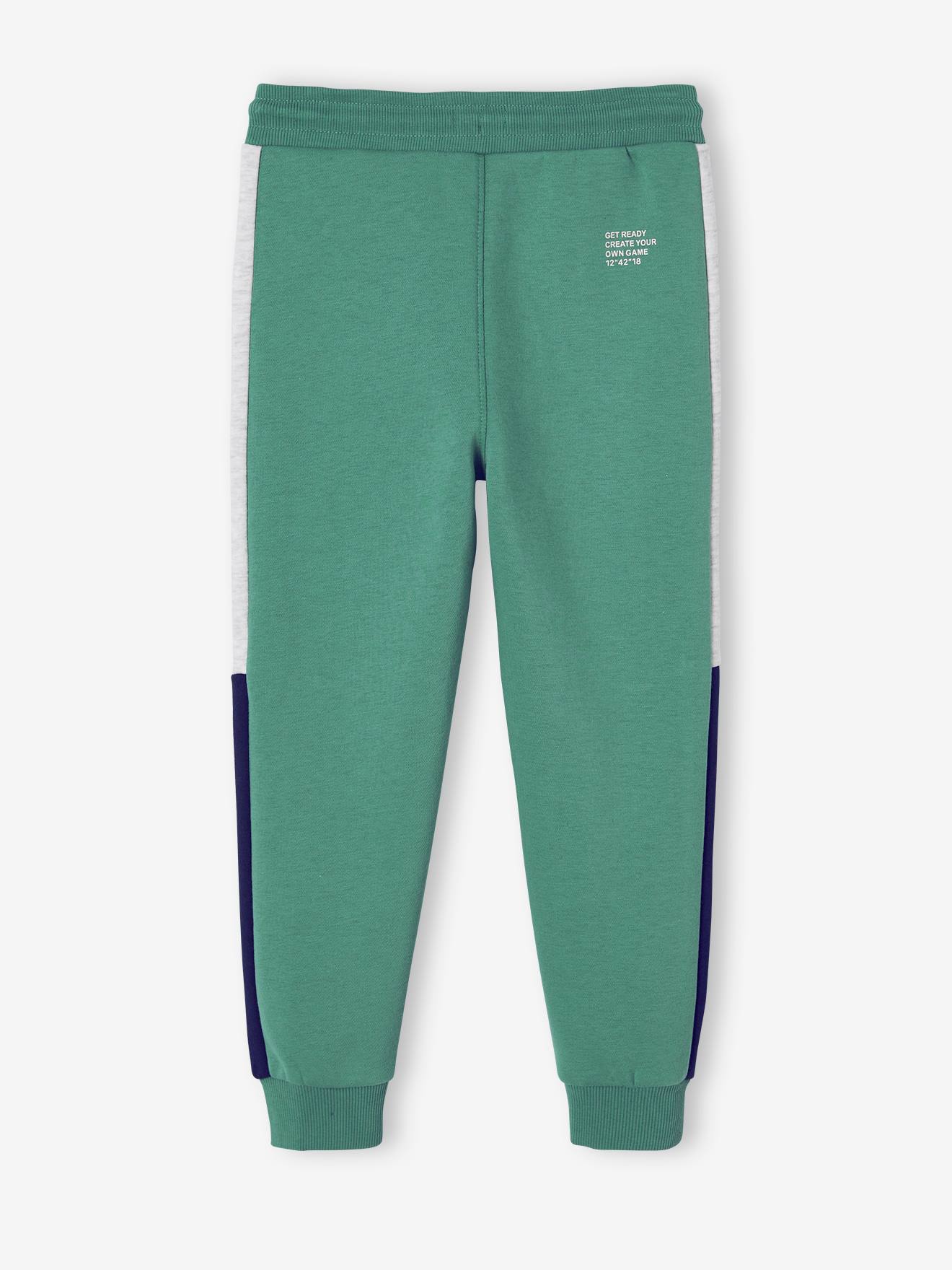 Pantalon jogging bandes côtés garçon. vert sapin