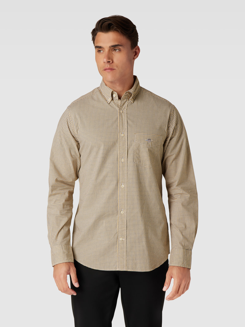 Regular Fit Freizeithemd mit Label-Stitching Modell 'POPLIN' in gelb