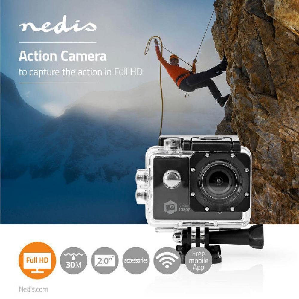 Nedis Action-Kamera, Full HD 1080p, WLAN, Wasserdichtes Gehäuse Action Cam