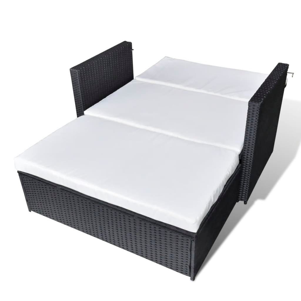 vidaXL Loungesofa 2-tlg. Garten-Lounge-Set mit Auflagen Poly Rattan Schwarz, 1 Teile