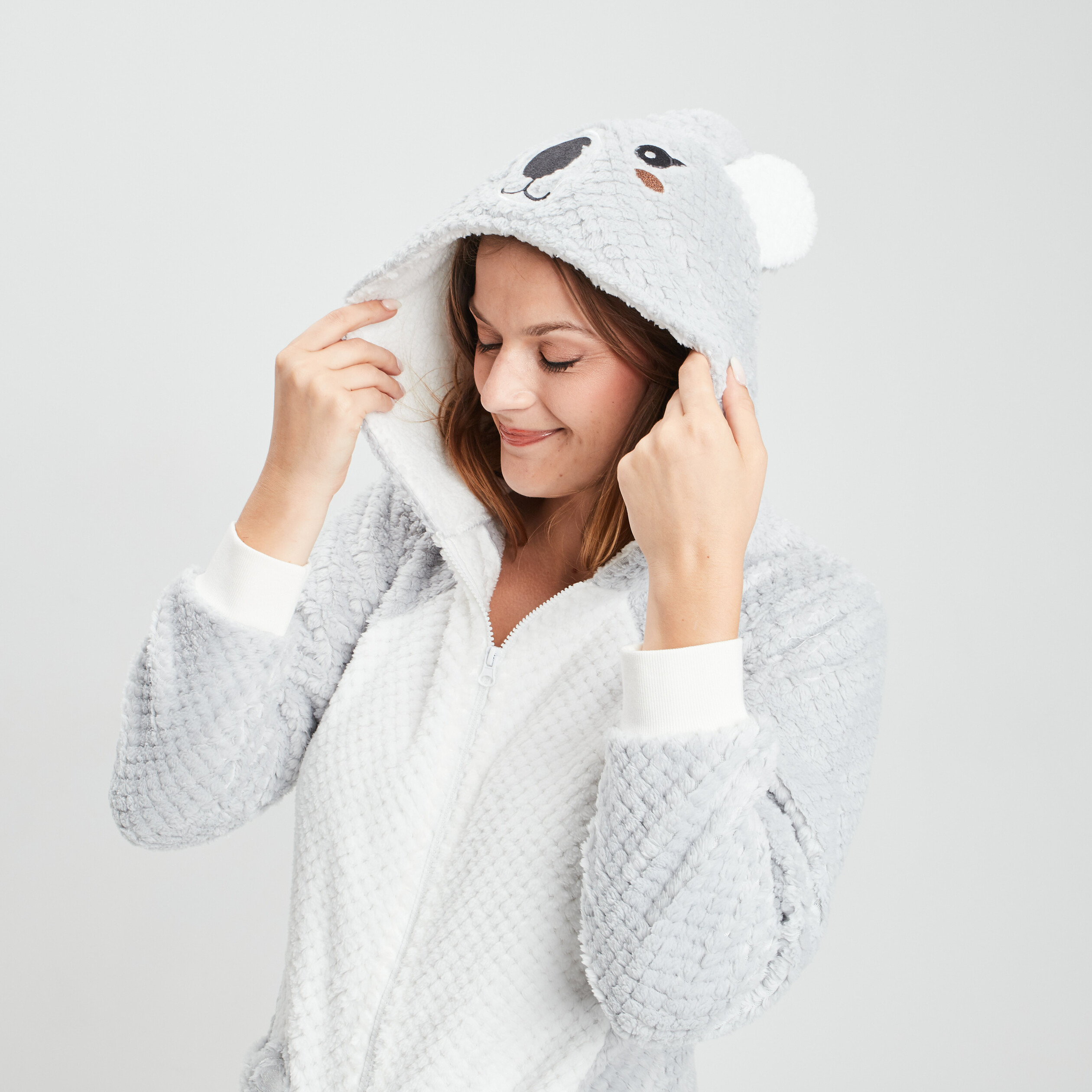 Combinaison pyjama à capuche gris femme | La Halle