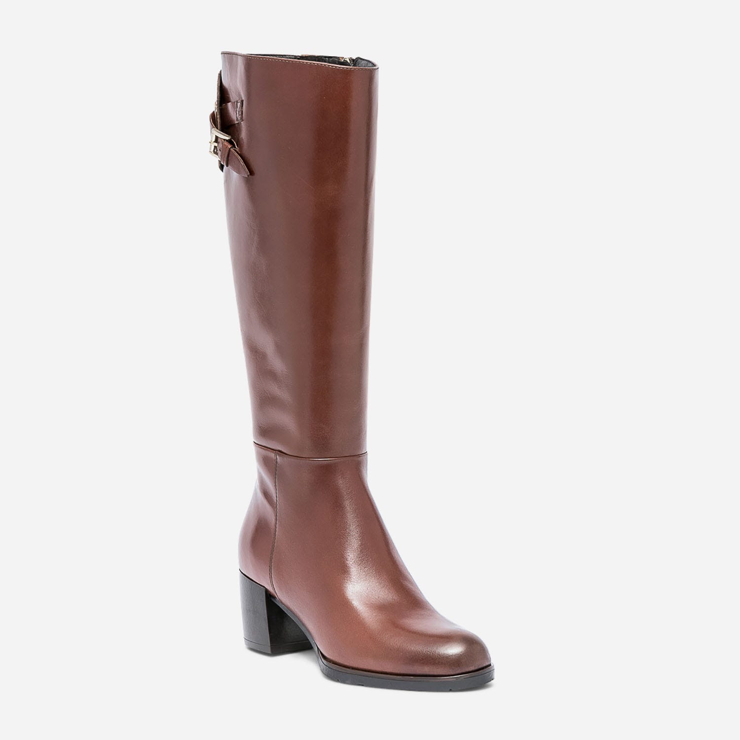 Botte cognac en cuir pour mollet large