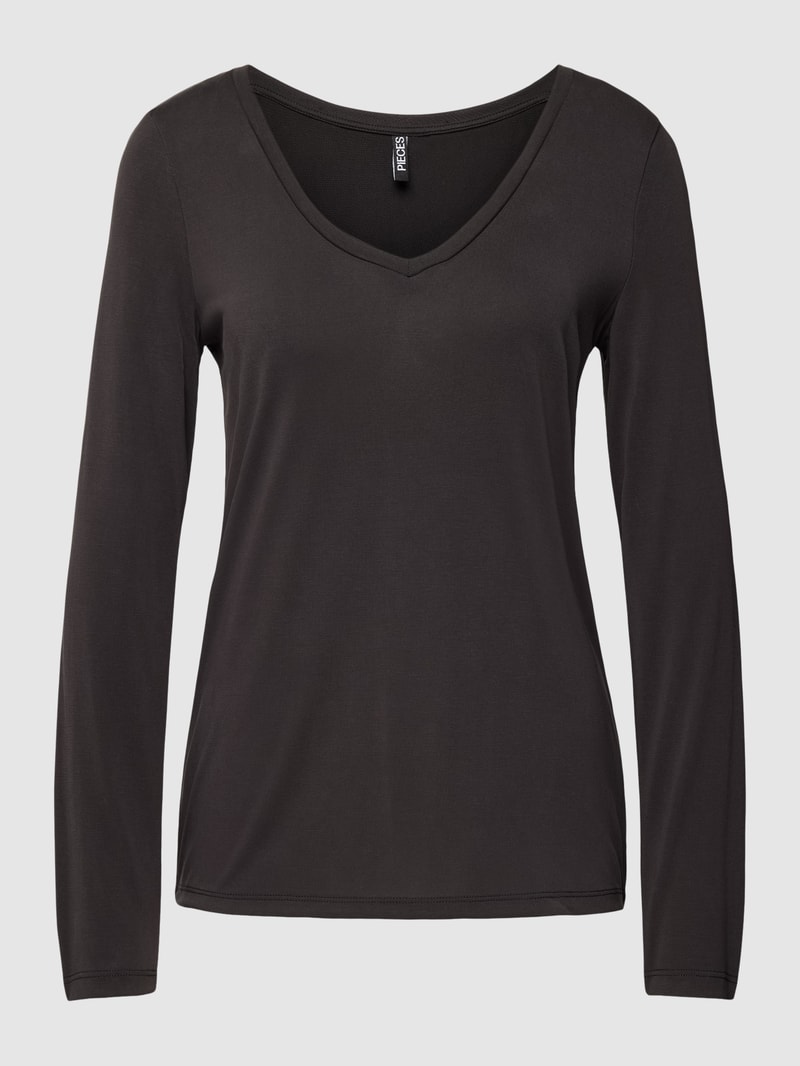 Longsleeve mit V-Ausschnitt Modell 'KAMALA NEW' in schwarz
