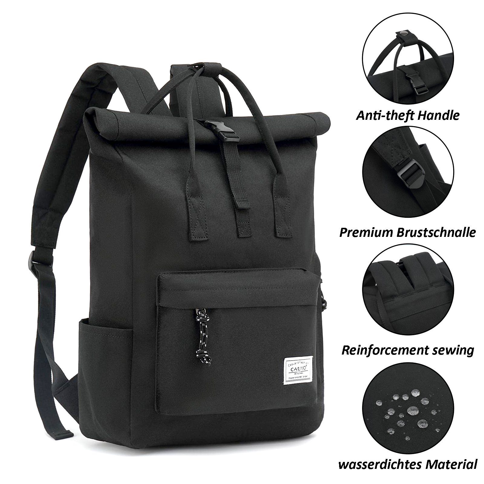 TAN.TOMI Cityrucksack Rucksack Damen Herren Tagesrucksack mit Laptopfach, Modern Rolltop Rucksack Daypack, Wasserdichter