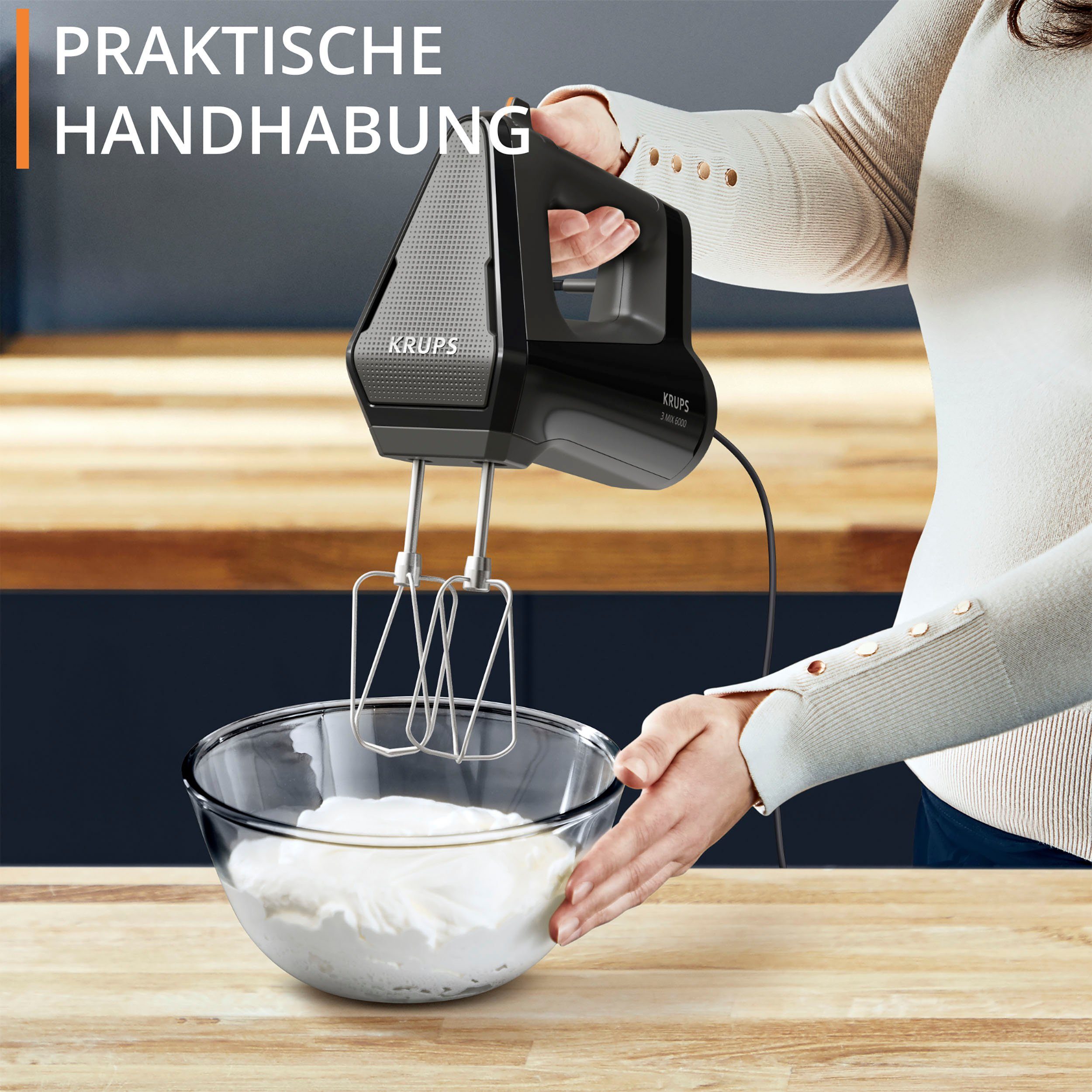 Krups Handmixer GN6028 3MIX 6000, Soft-Touch-Griff, langes Kabel, 600 W