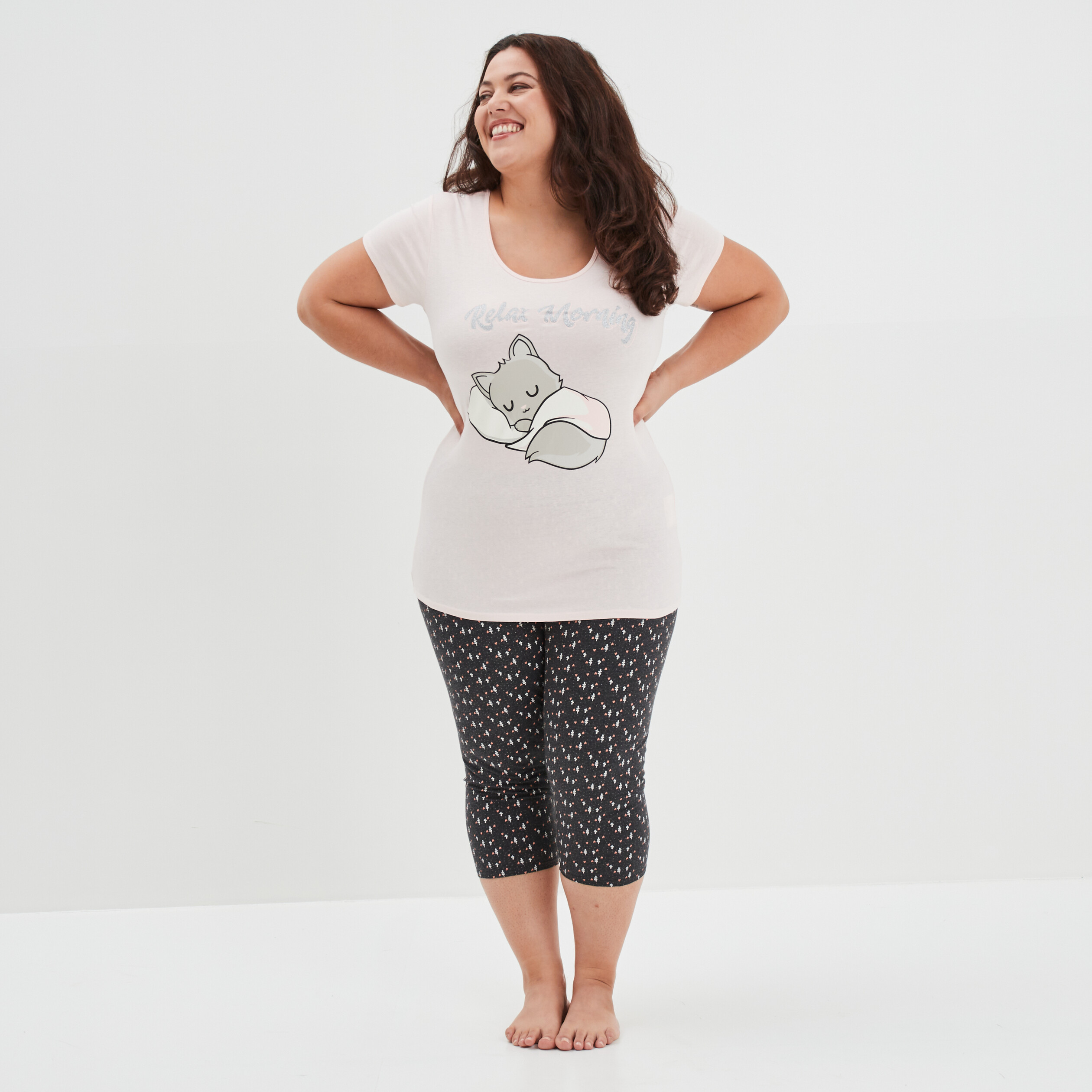Ensemble pyjama corsaire Modavista rose clair femme grande taille | La Halle