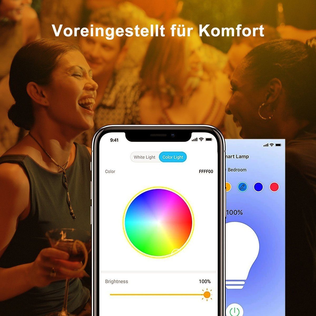 LETGOSPT Smart Lampe, alexa lampe E27, Energie sparen, Mehrfarbrige dimmbare Smarte Lampe, dimmbare smarte WLAN Glühbirne mit Alexa Echo, Google Home
