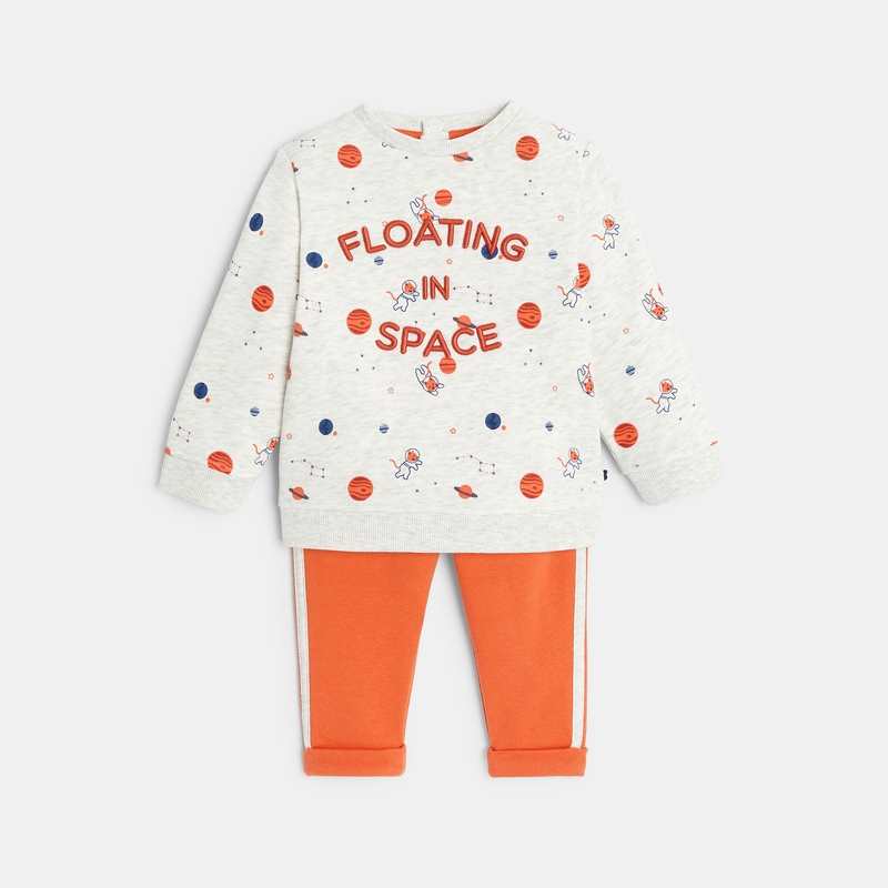 Sweat molleton et jogging orange bébé garçon